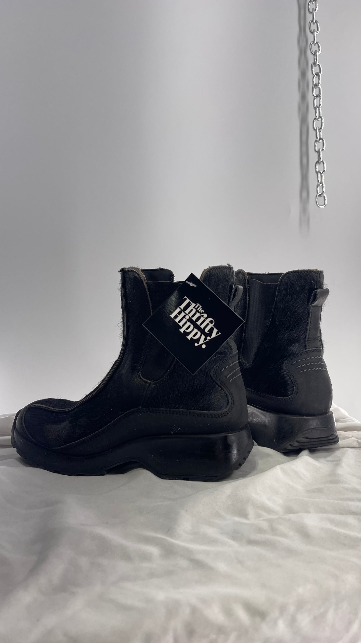 Vintage TECHNICA Black Cow Hide Round Toe Chunky Sole Boots (7.5)