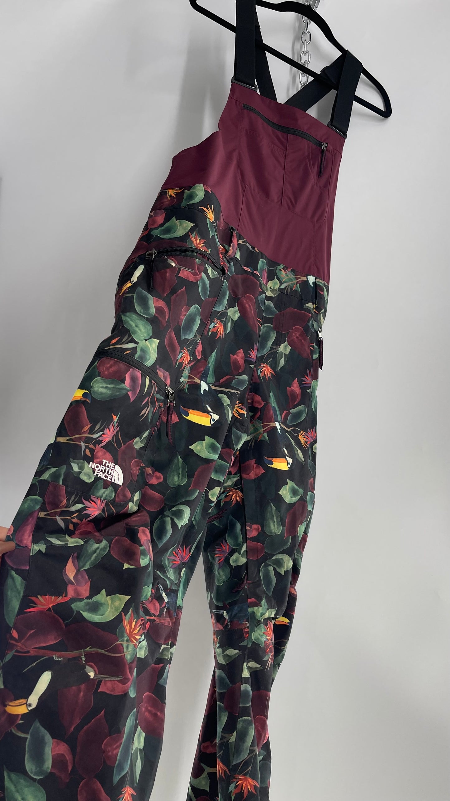 The North Face Tropical Patterned Burgundy Snowboard/Ski/Snowsuit (XL)