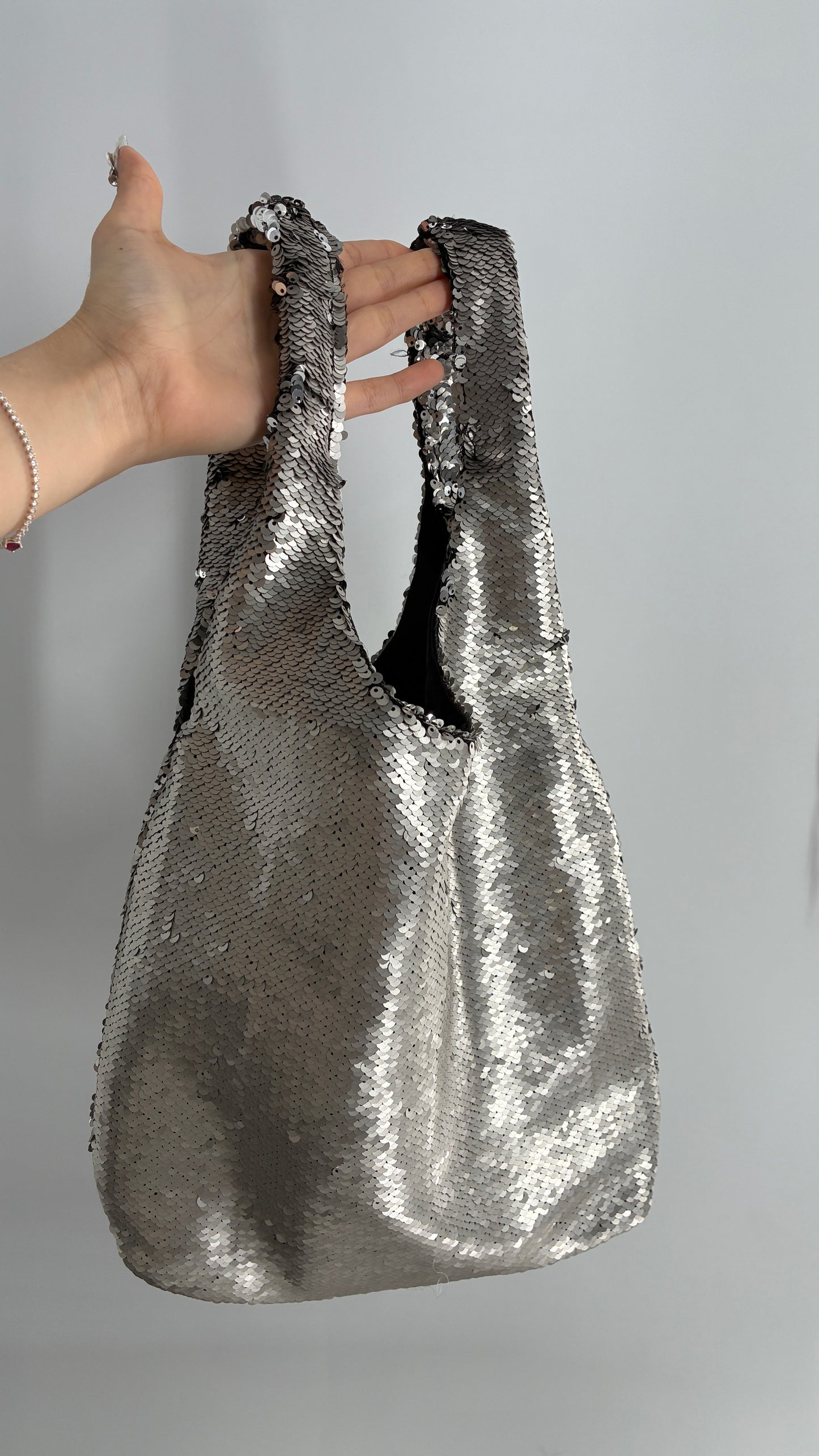 Free People ECOTE Silver Sequin Tote Bag