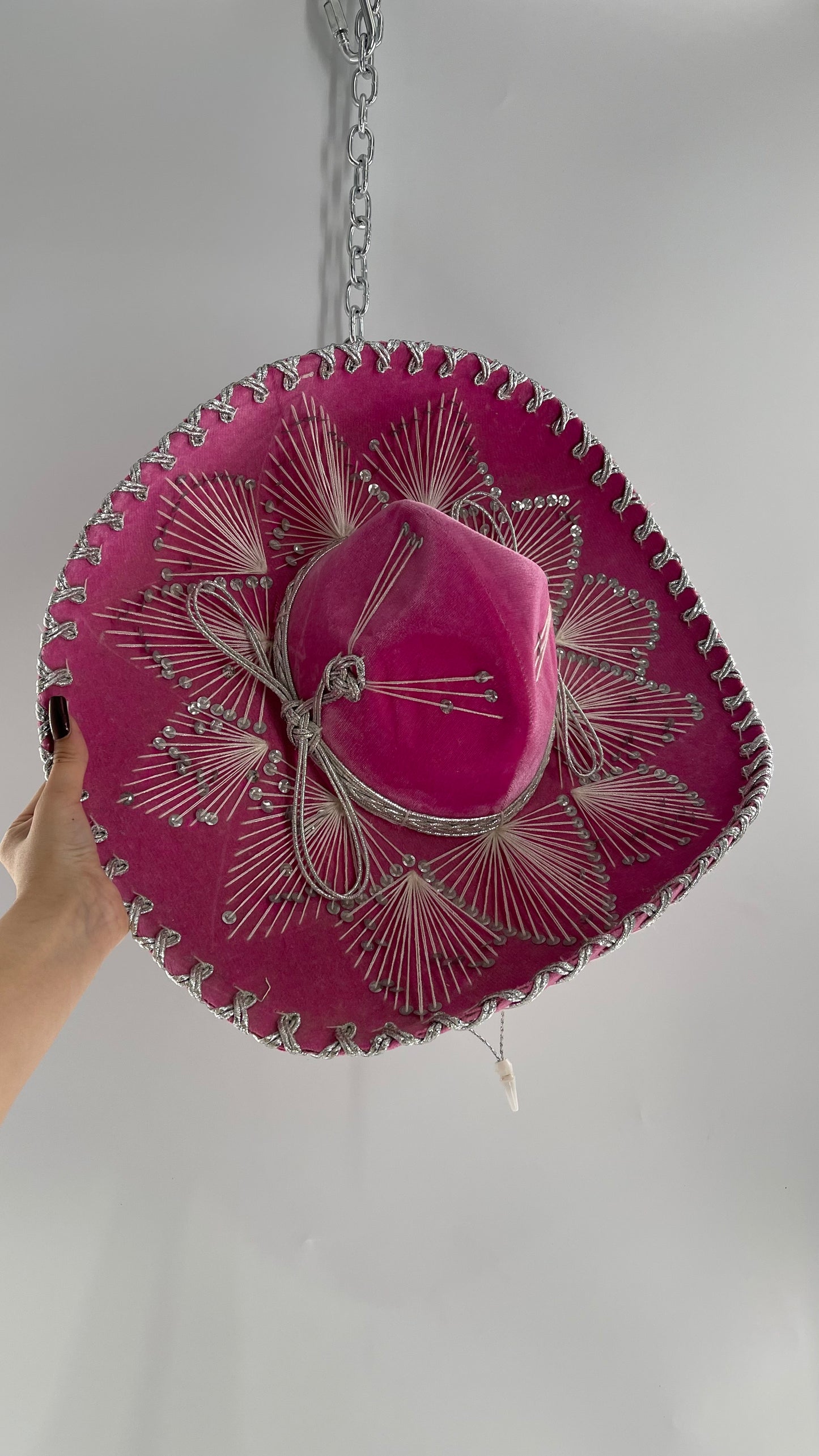 Vintage 1970s Pink and Silver Salazar Yepez Sombrero