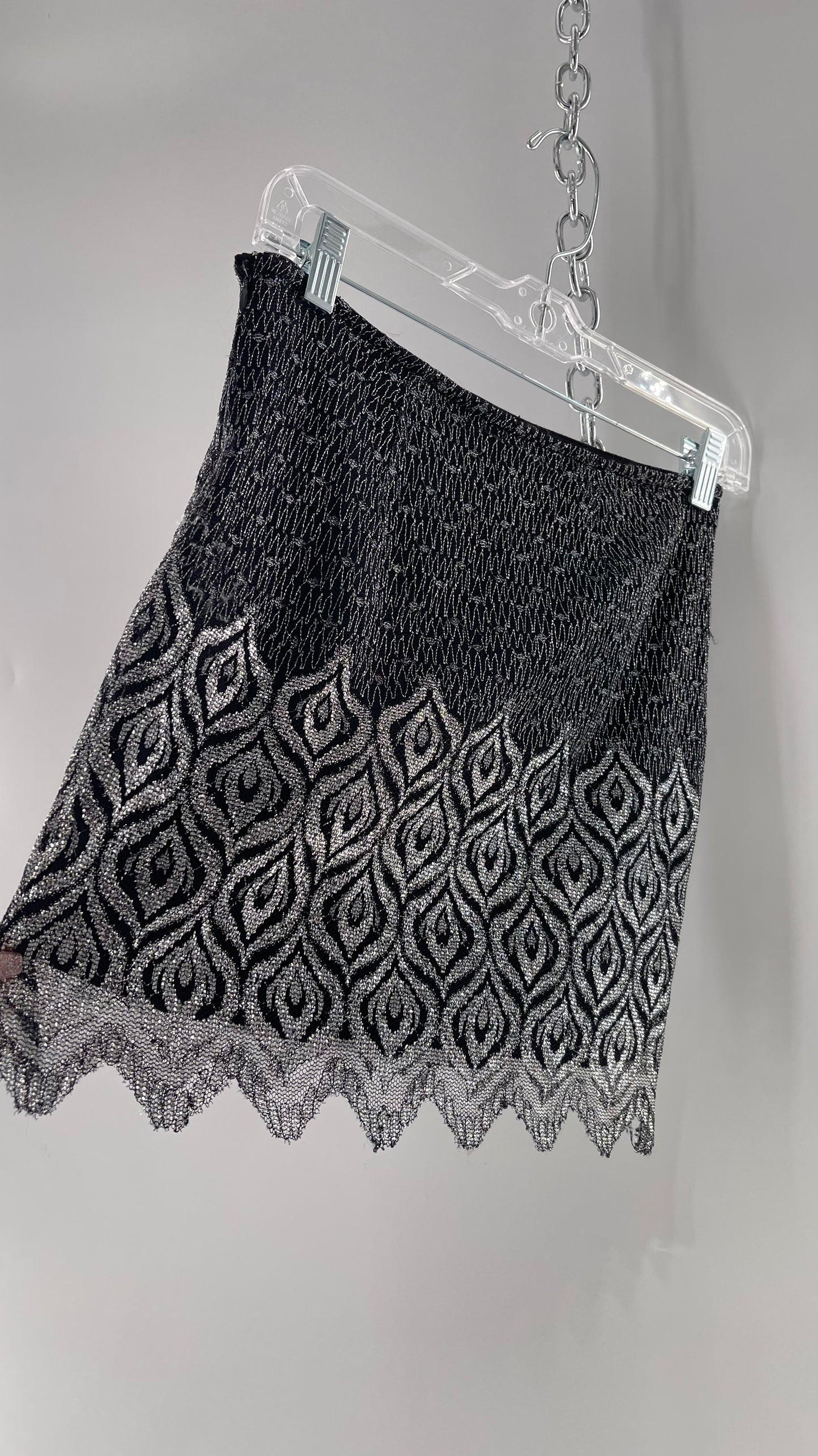 Free People Black Silver Metallic Scalloped Hem Mini Skirt (0)