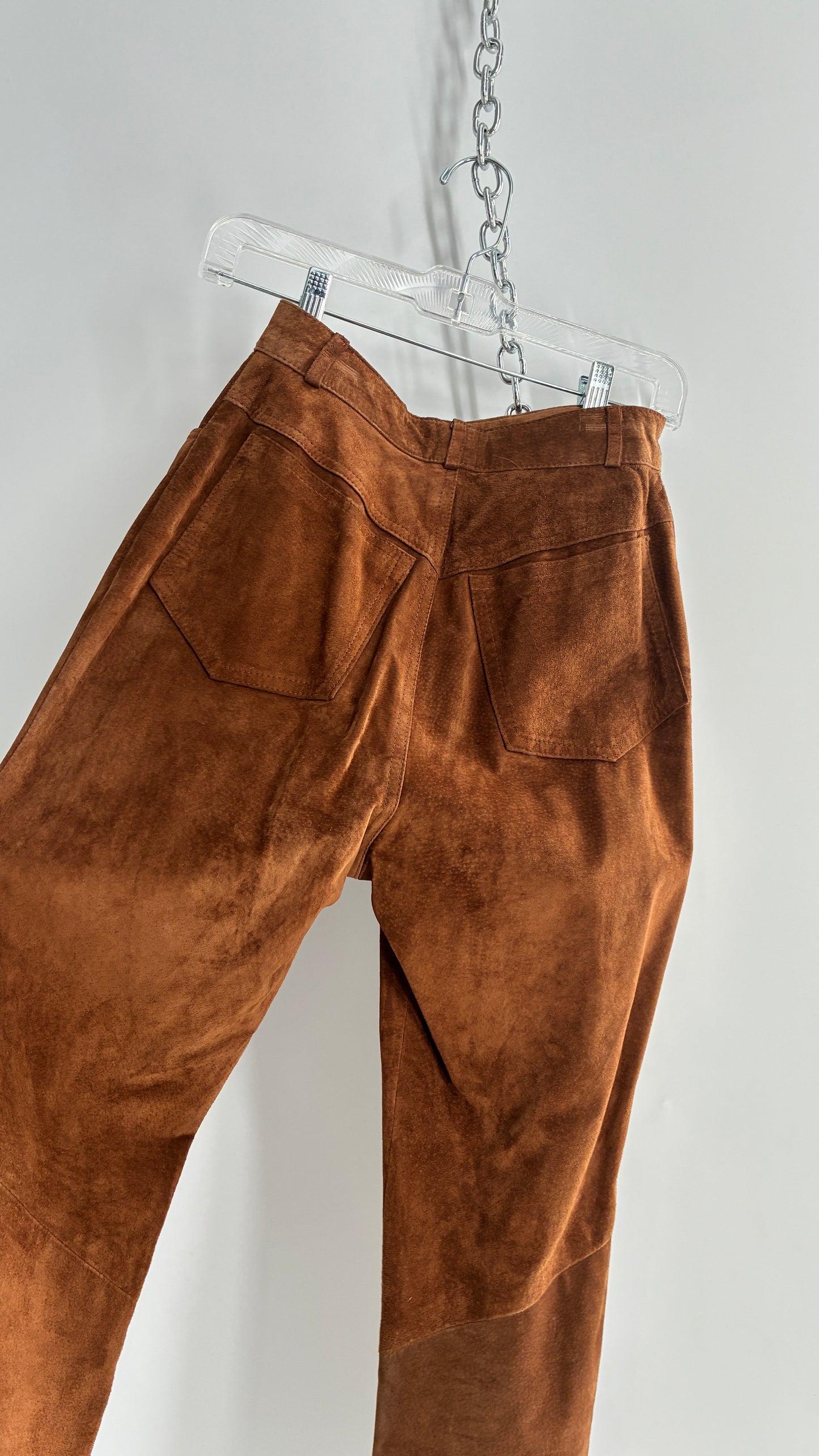 Vintage 1980 ANNTAYLOR High Waisted Brown Suede Leather Straight Leg Bottoms (2)