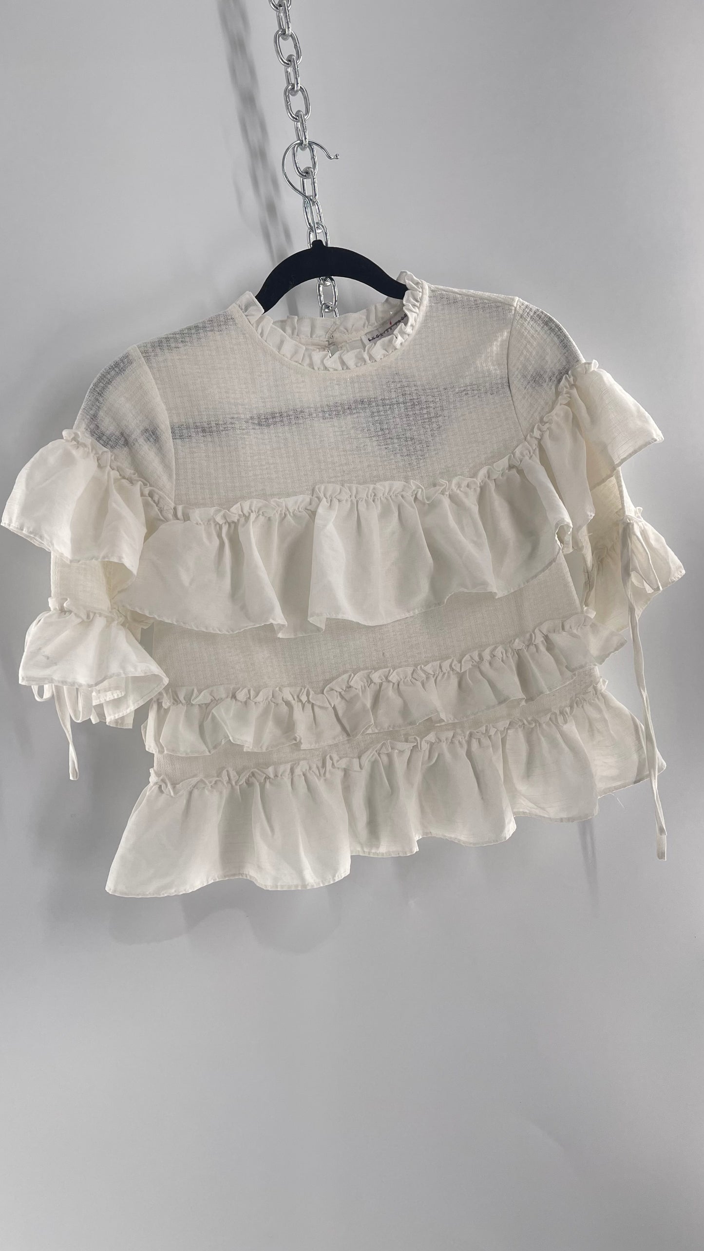 For Love and Lemons English Factory White Ruffle Cloud Blouse with Tags Attached (XS)