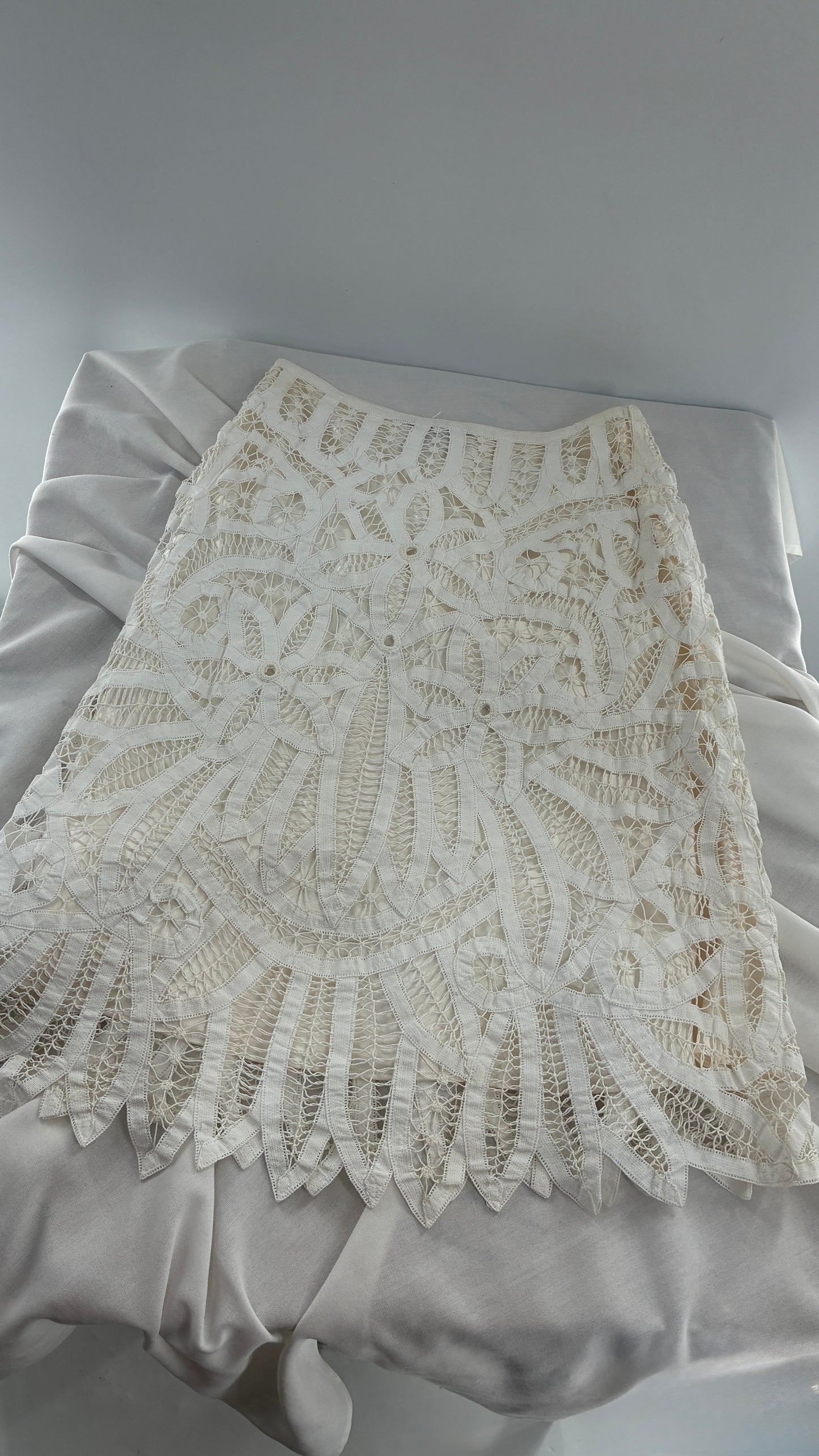 Vintage LAFAYETTE 148 NEW YORK 100% Cotton White Lace Skirt with 100% Silk Underlay (6)
