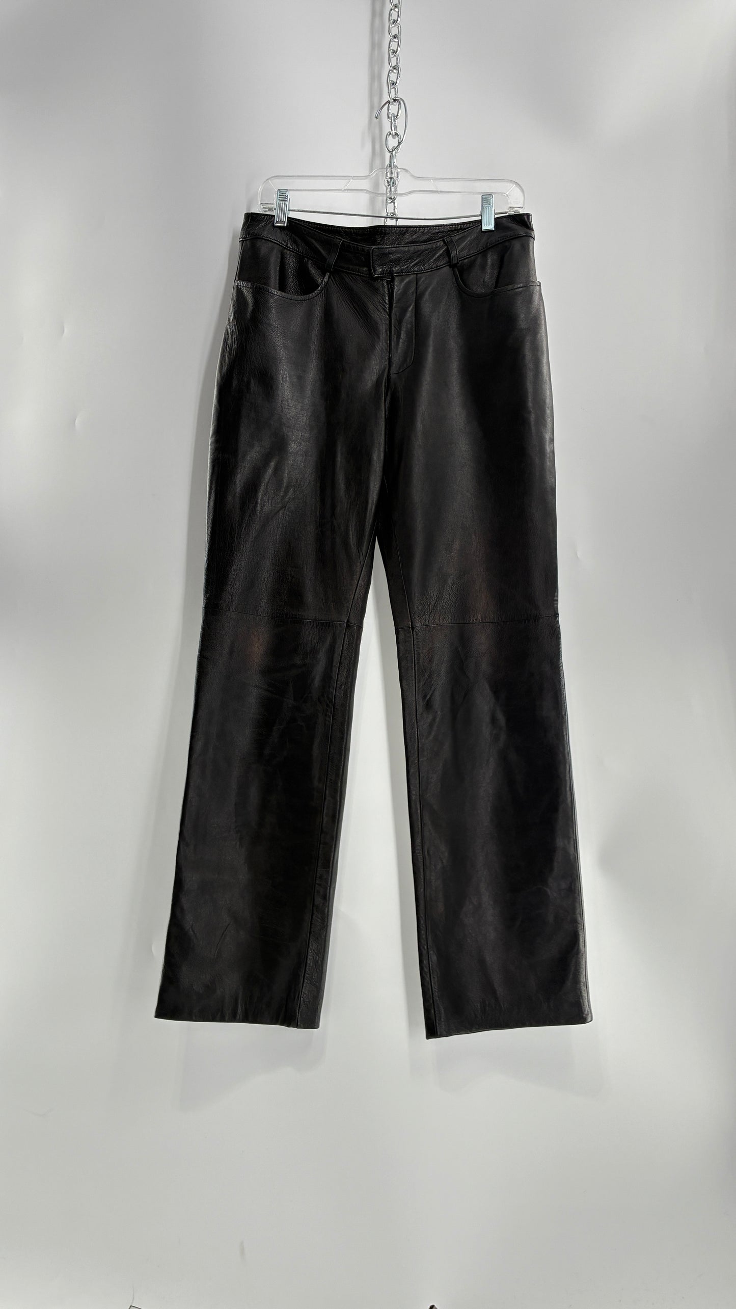 Vintage INC Black Soft Genuine Leather Side Closure Pants (6)
