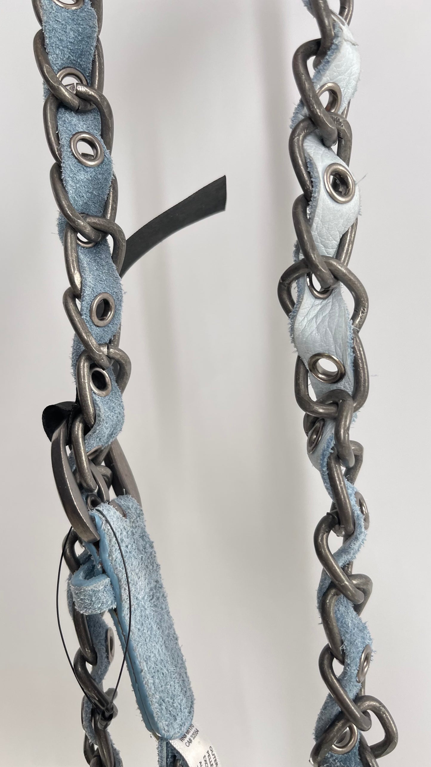 Free People Blue Suede Leather Braided Belt with Metal Chain Hardware (S/M)