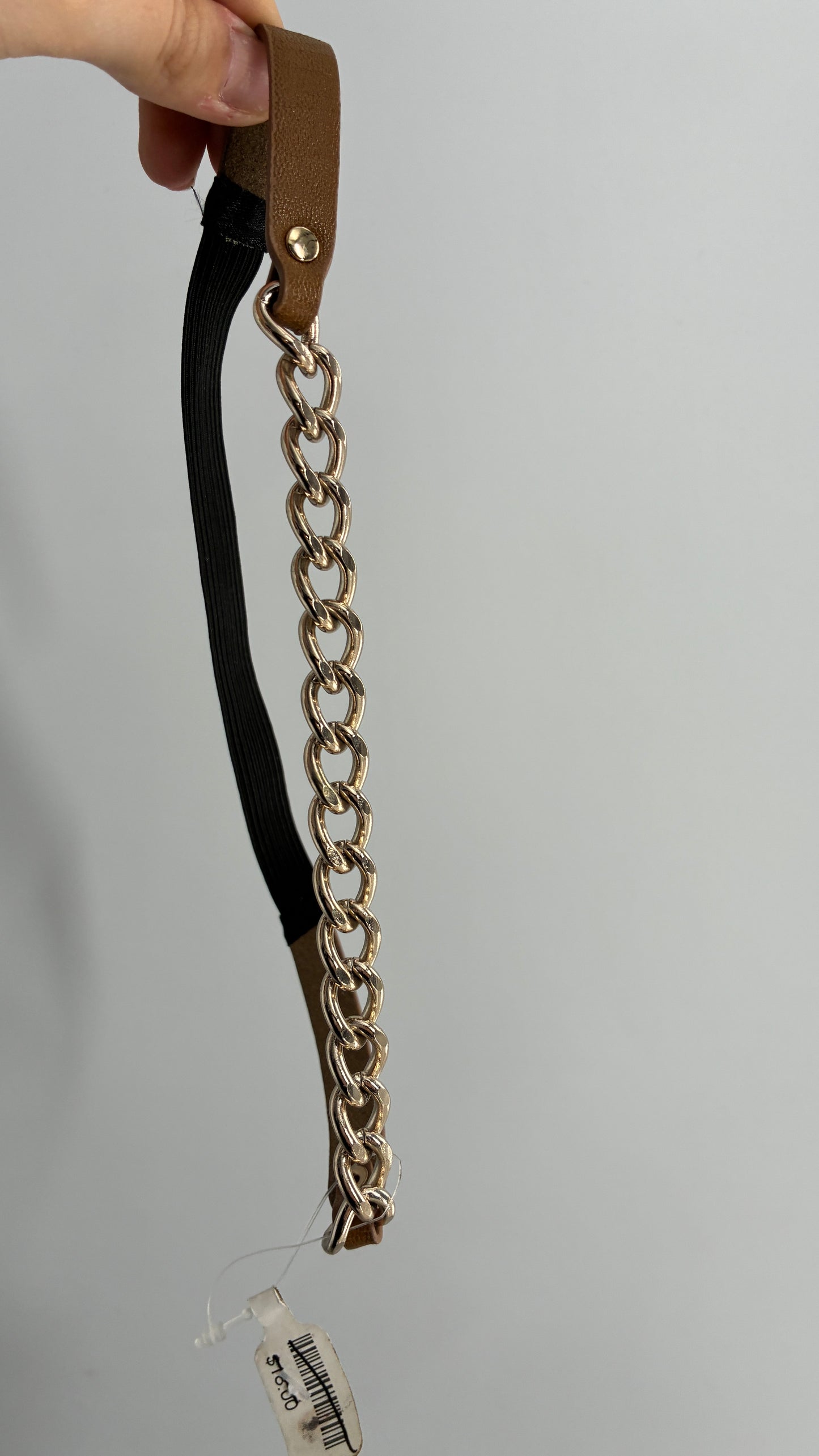 Brown Vegan Leather Gold Chain Headband with Tags Attached