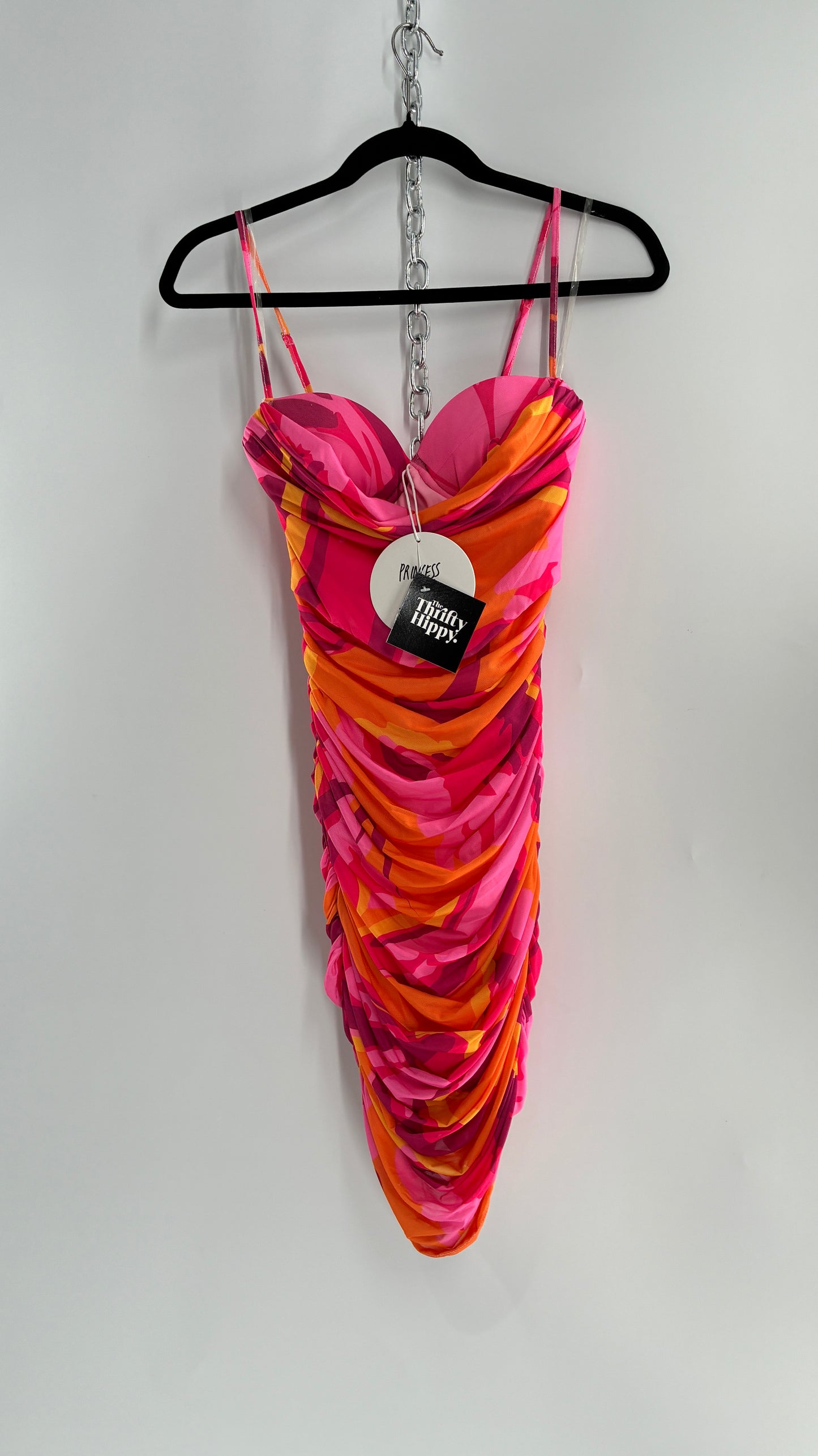 Princess Polly Sunset Ruched Mini Dress with Draped Bust, Underwire Exposed Bra, and Tags Attached (0)