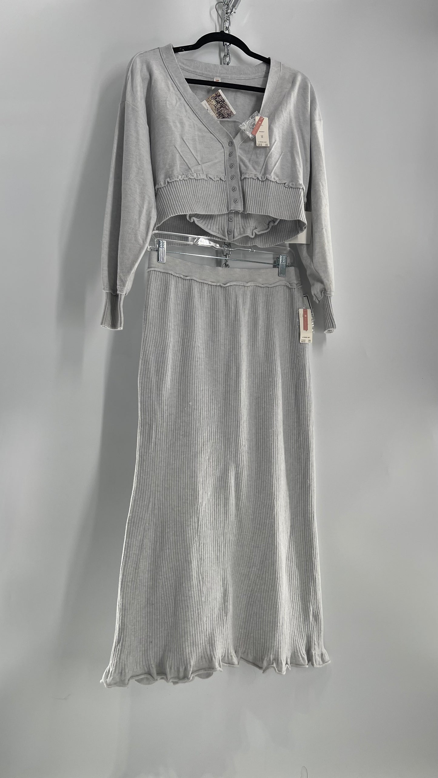 Daily Practice x Anthropologie 3-Piece Knit Loungewear Set: Button-front Tank, Cardigan and Skirt with Tags Attached (Medium)