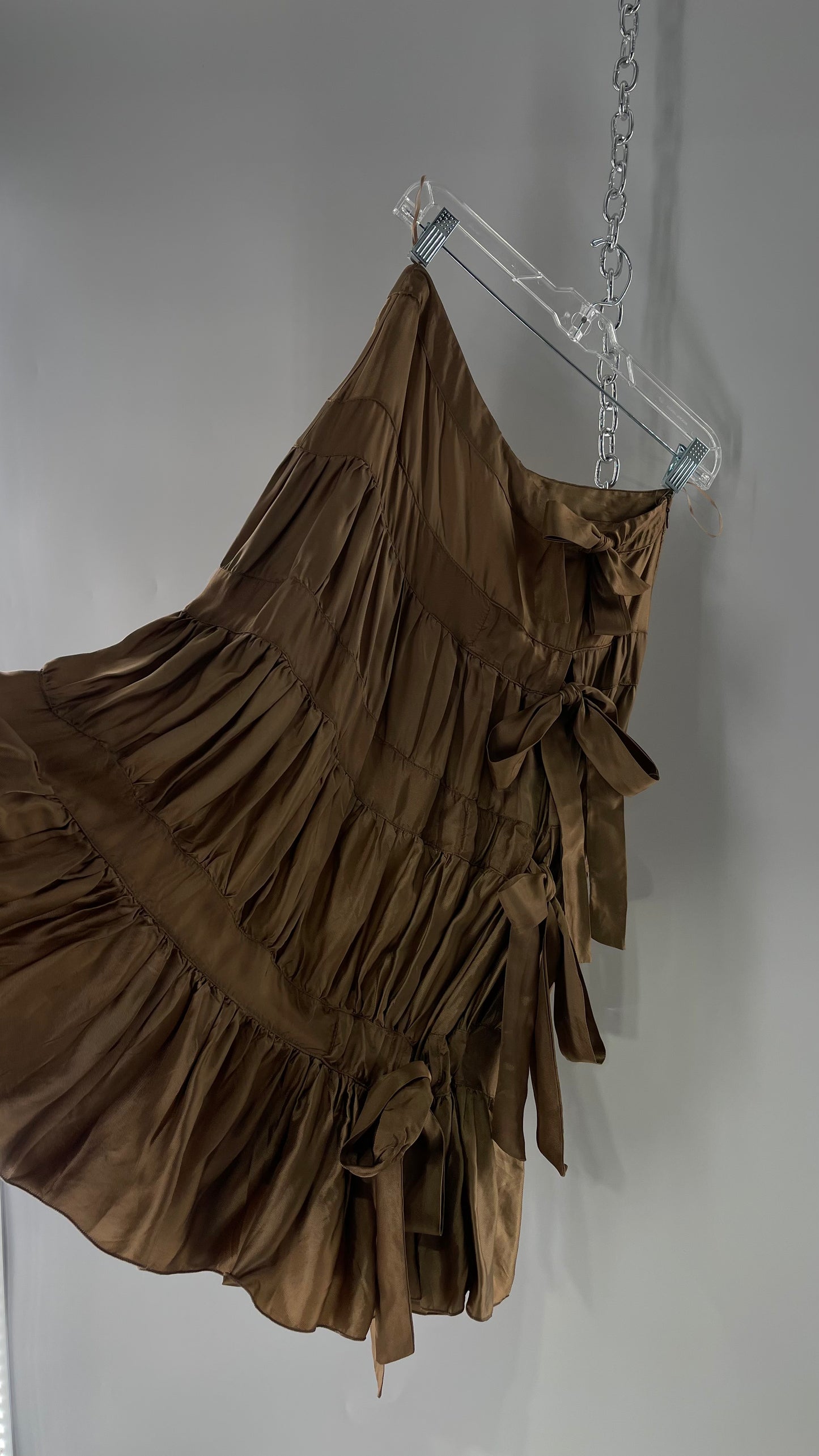 Ysatis Greece Bronze Metallic Fabric Skirt with Dainty Feminine Bow Detailing on Side (1)