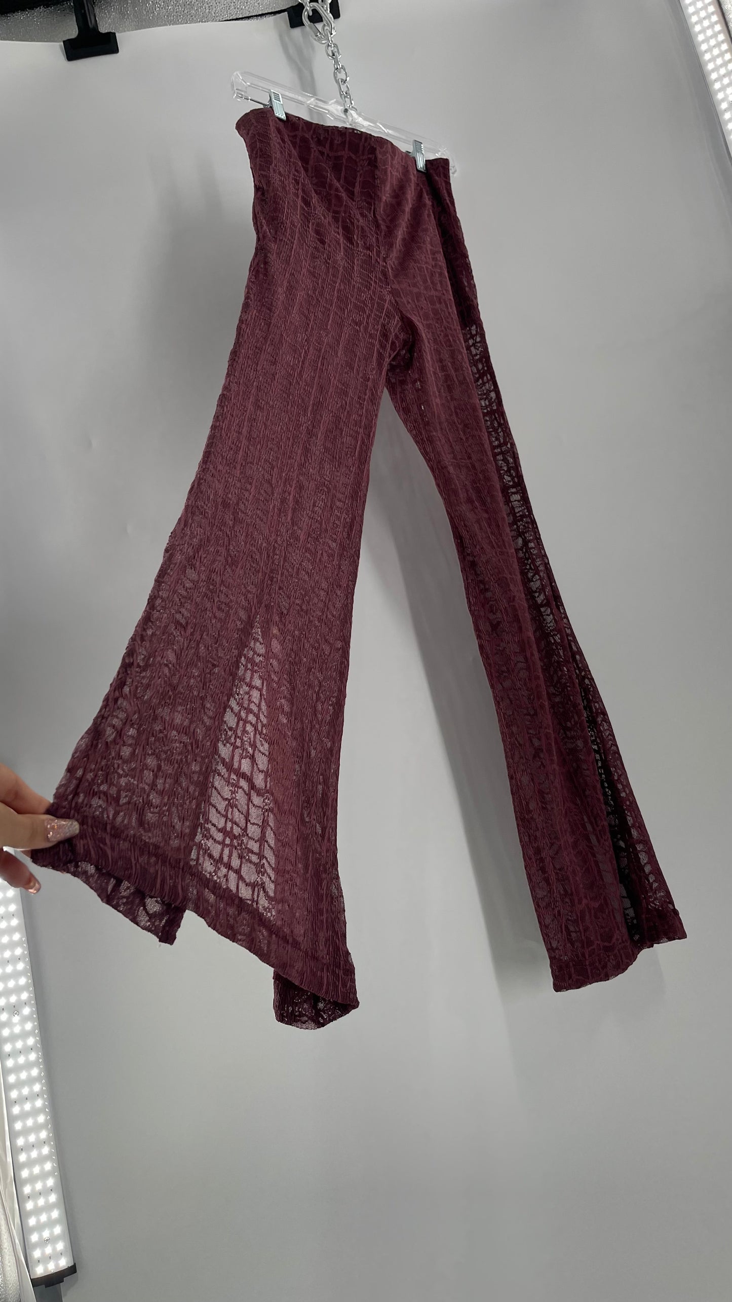Free People Plum Lace Flares with Vented Hem and Sewn in Shorts Tags Attached (Medium)