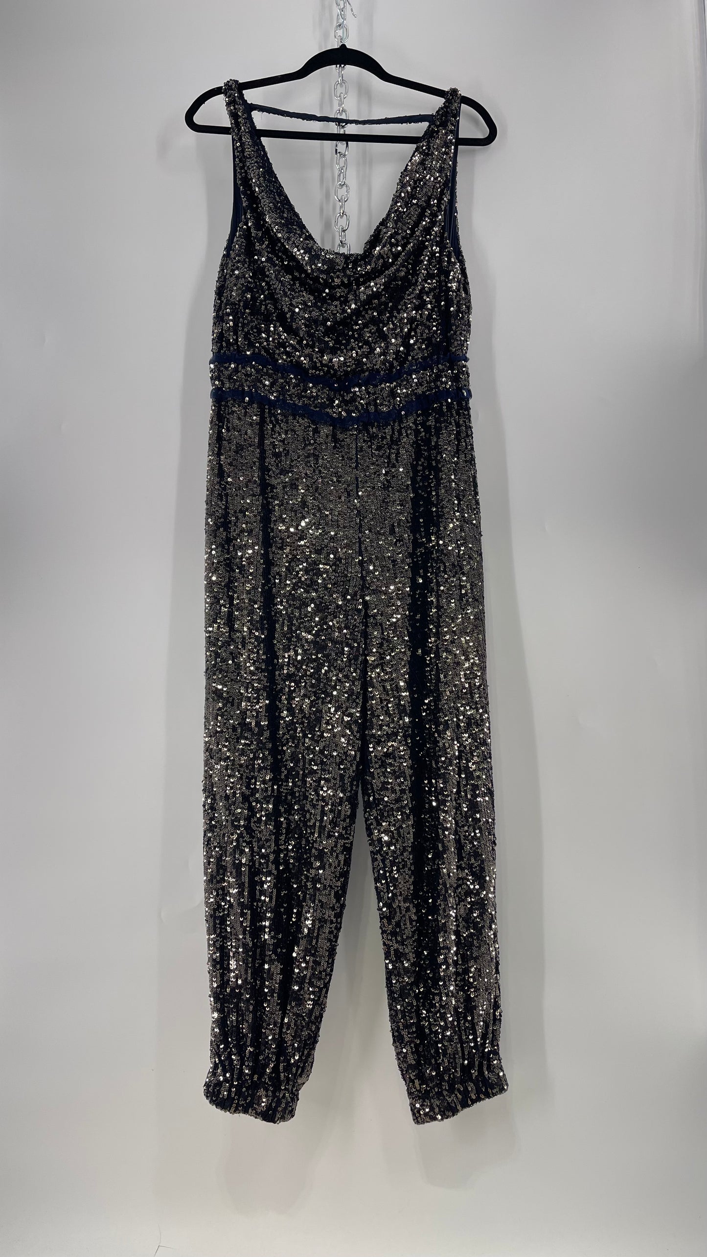 Free People Navy Sequin Jumpsuit (S)