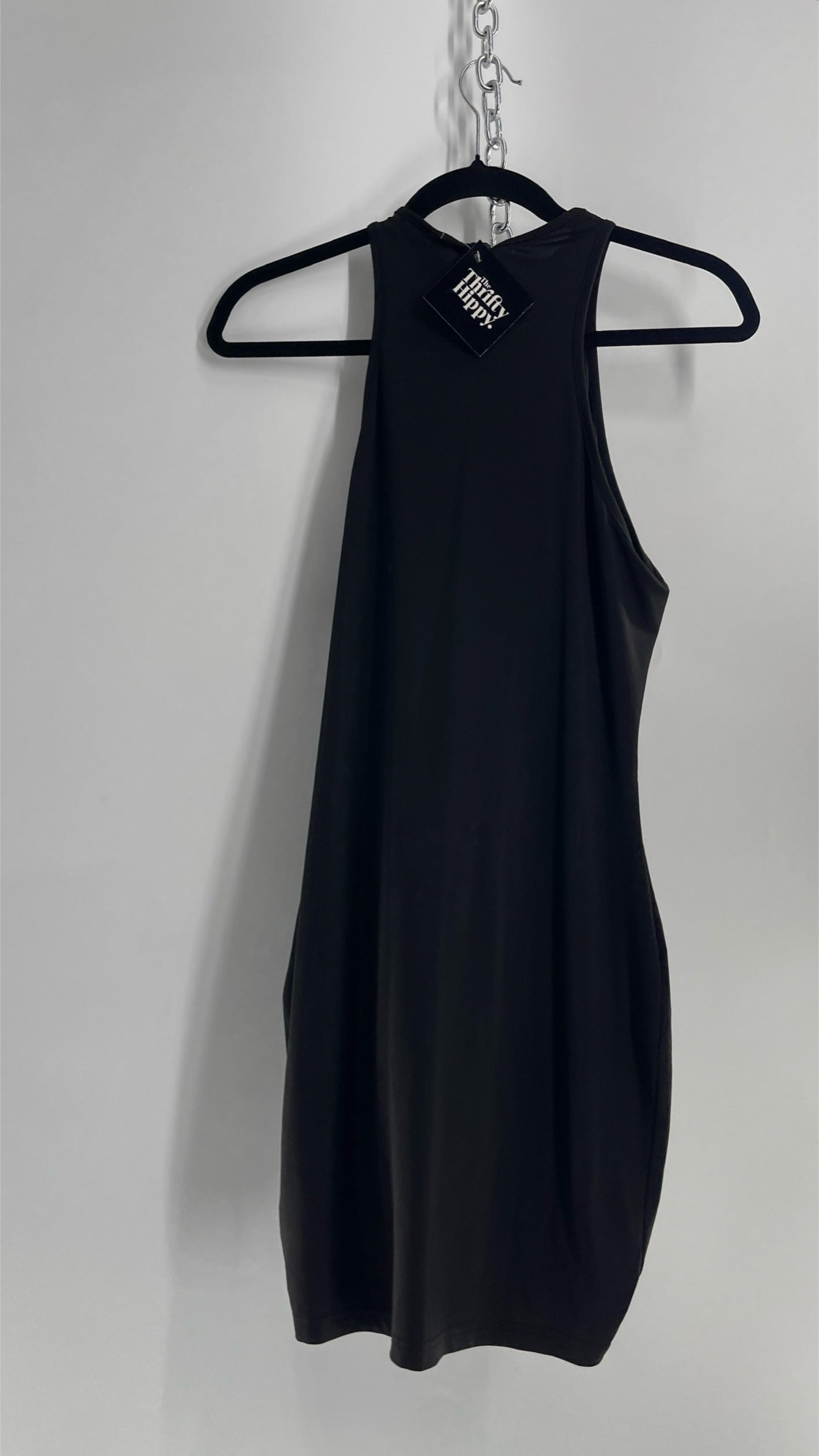 Black Lace Up Thigh Halter Bodycon Mini Dress (Medium)