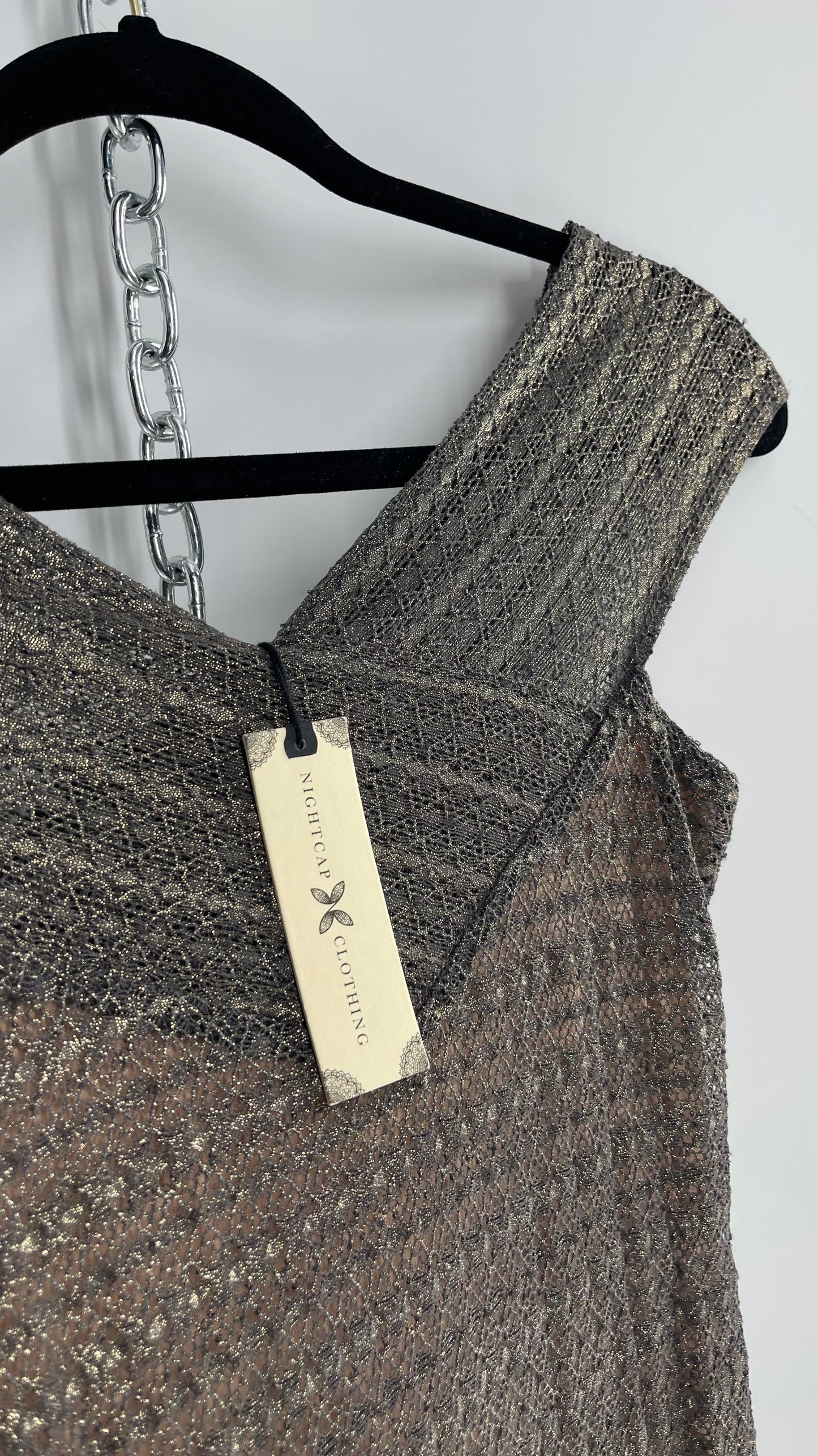 Nightcap Clothing X Free People Off the Shoulder Metallic Tinsel Lace Dress (XS)