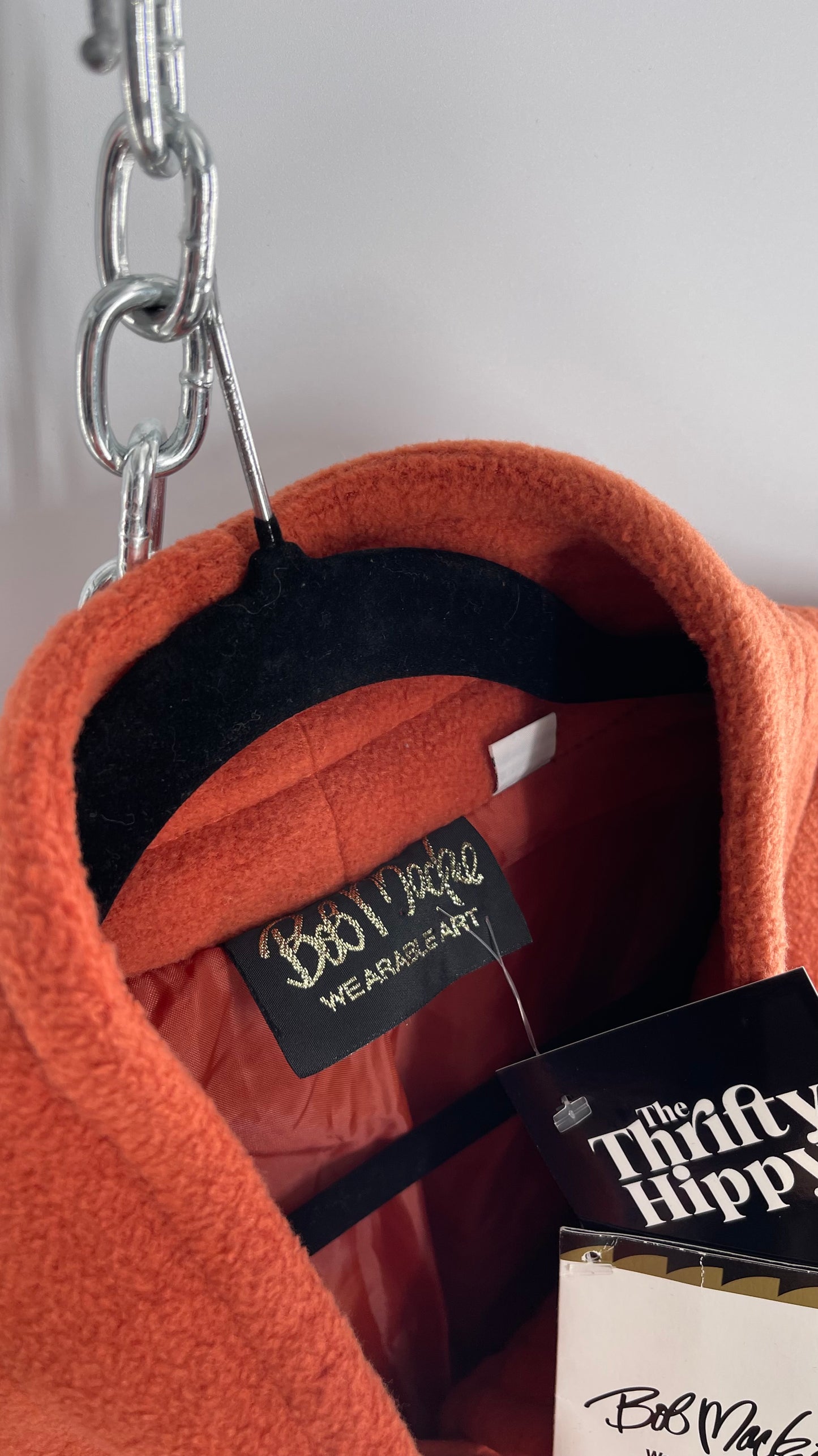 Deadstock Vintage Bob Mackie Orange Coat with Embroidered Sleeves and Body, Embossed Buttons and Tags Attached (XXXL)