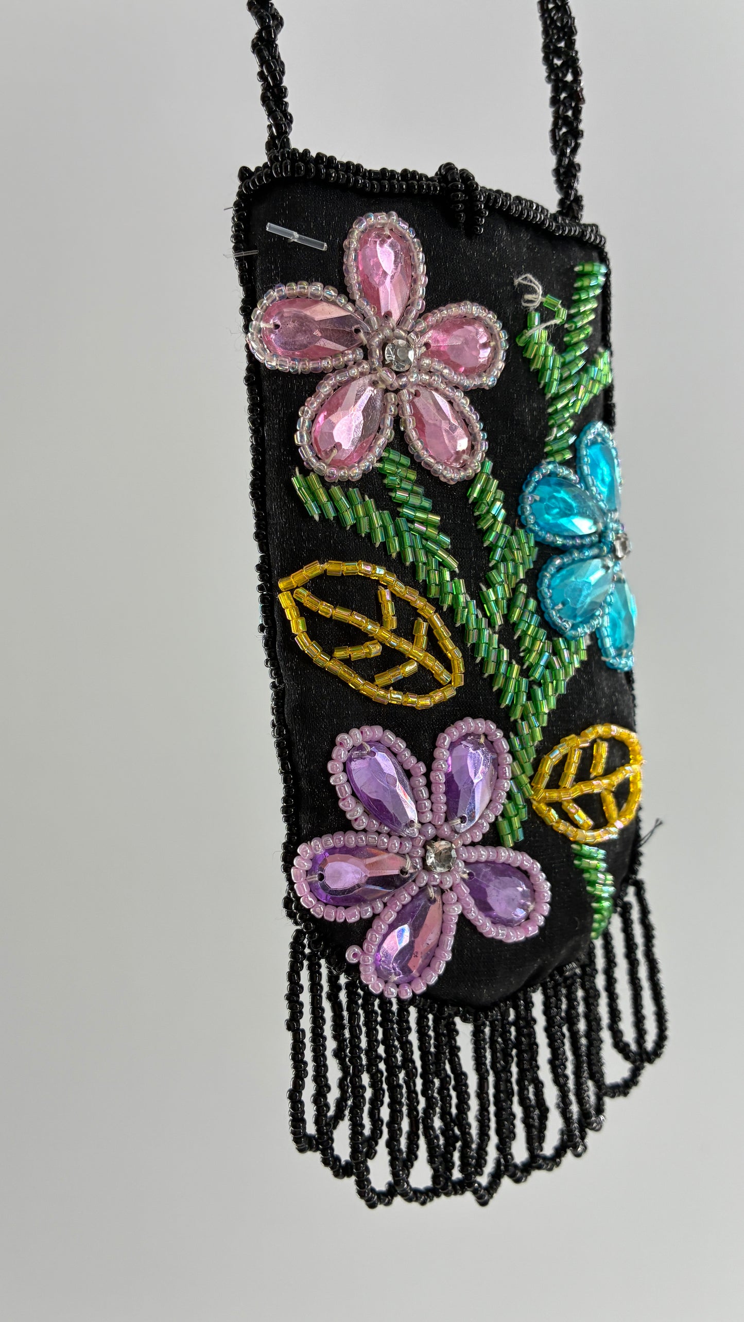 Vintage Black Beaded Floral Crossbody