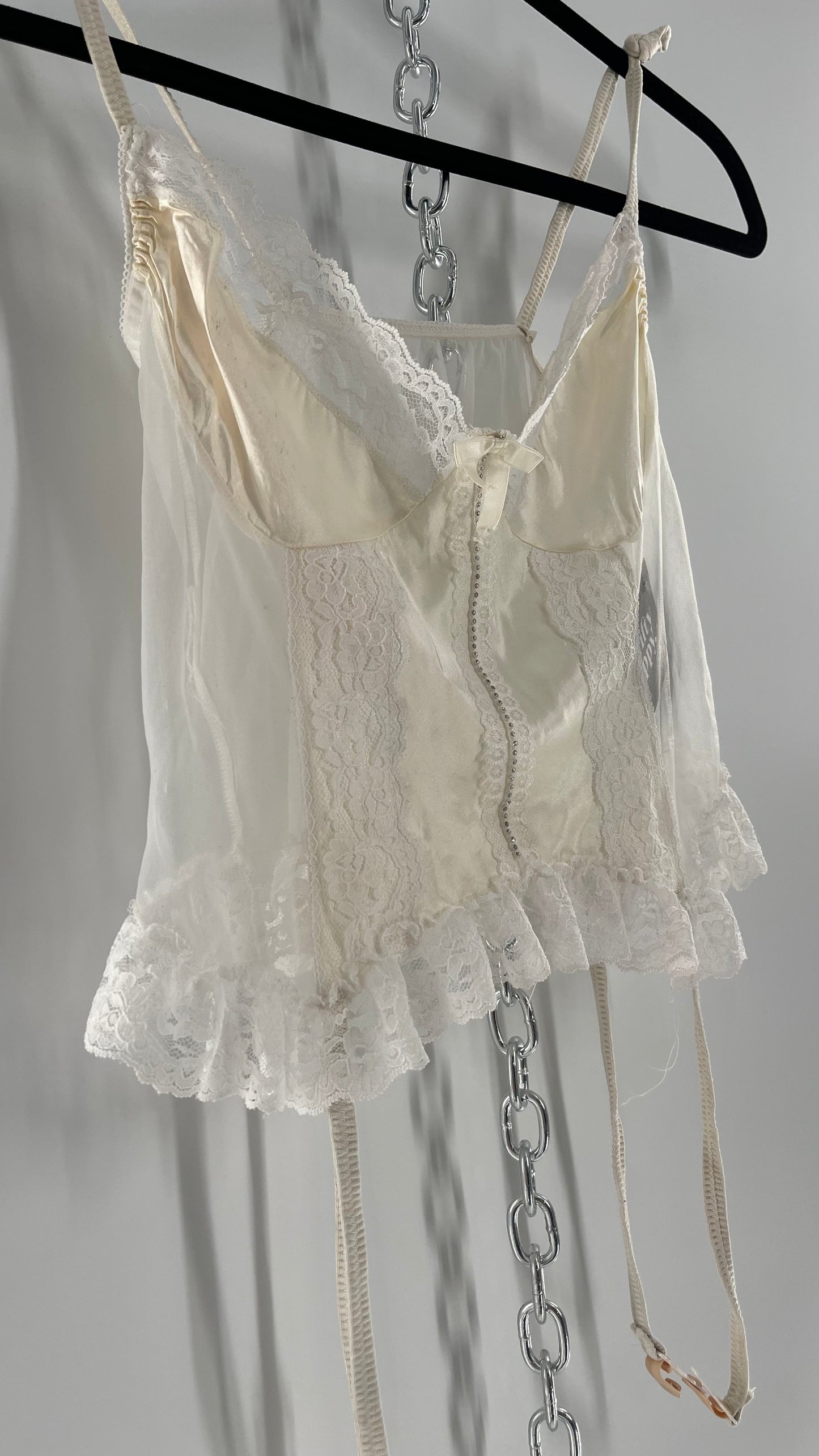 Nani Flower Vintage Delicate Ruffles + Rhinestones Lace + Mesh Babydoll (M)