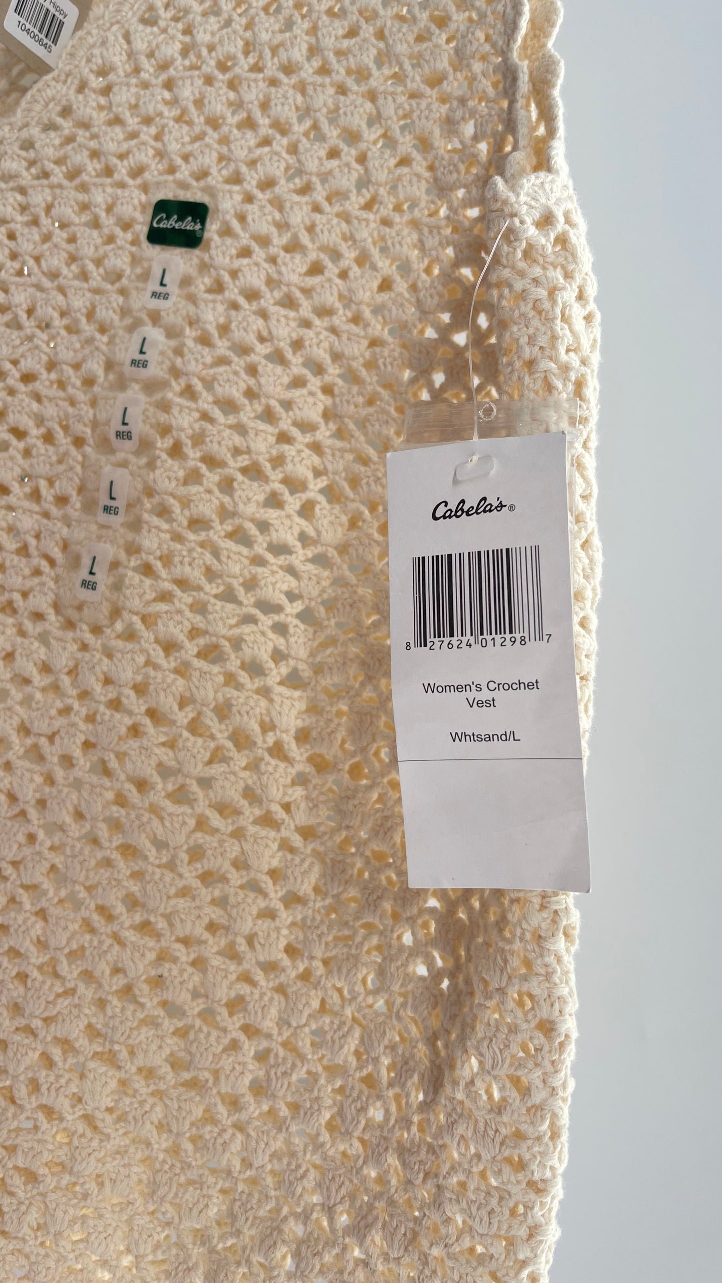 Deadstock Vintage Cabela’s Beige Crochet Knit Vest with Tags Attached (Large)