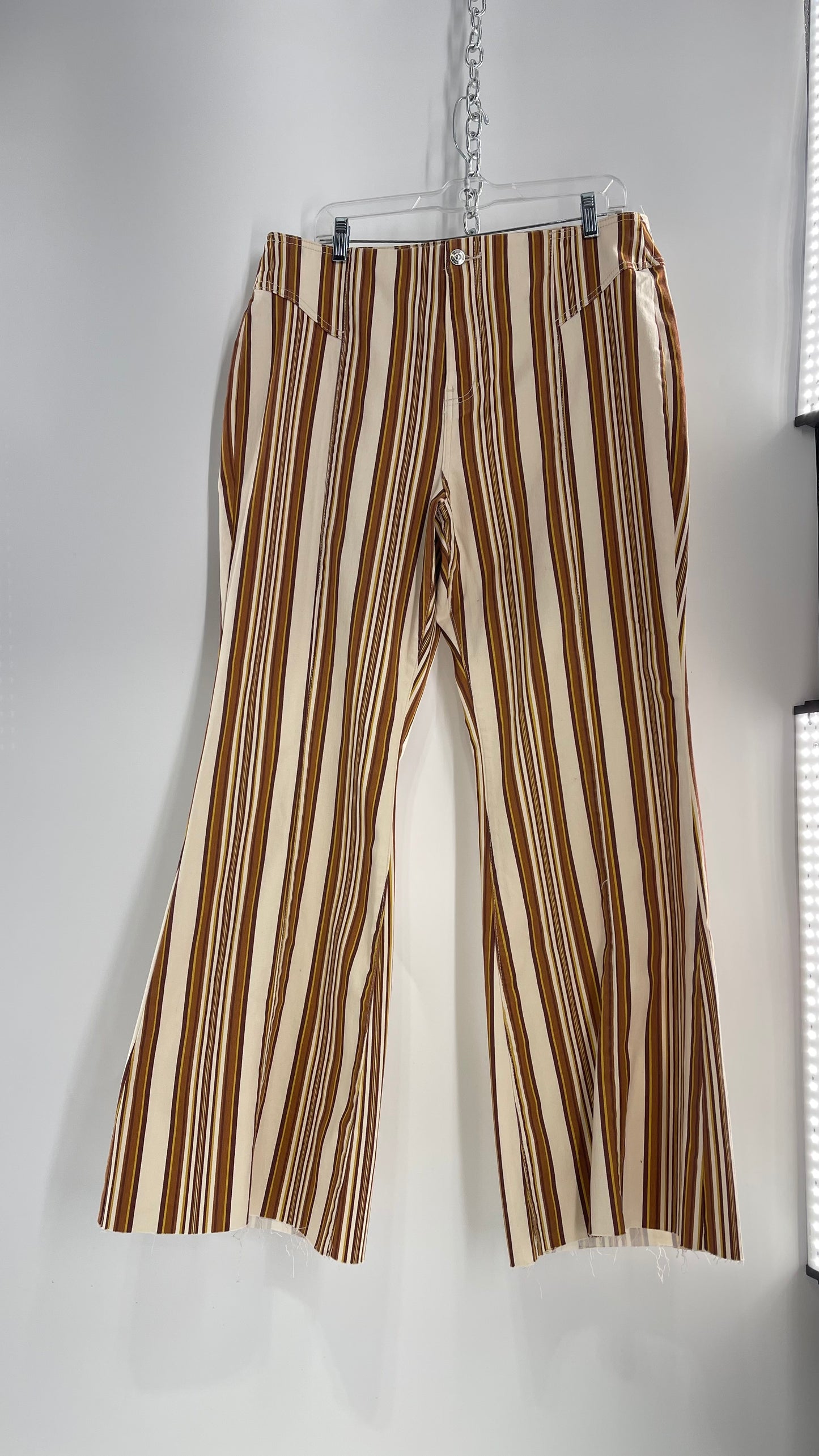 Free People 70s Striped Mustard and Rust Tones Flare Leg Bell Bottoms (33)
