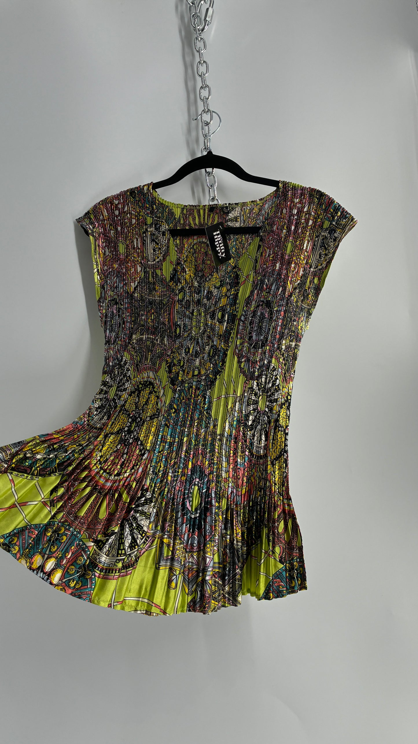 Vintage Fluted Crimped Lime Green Paisley Camisole (XL)