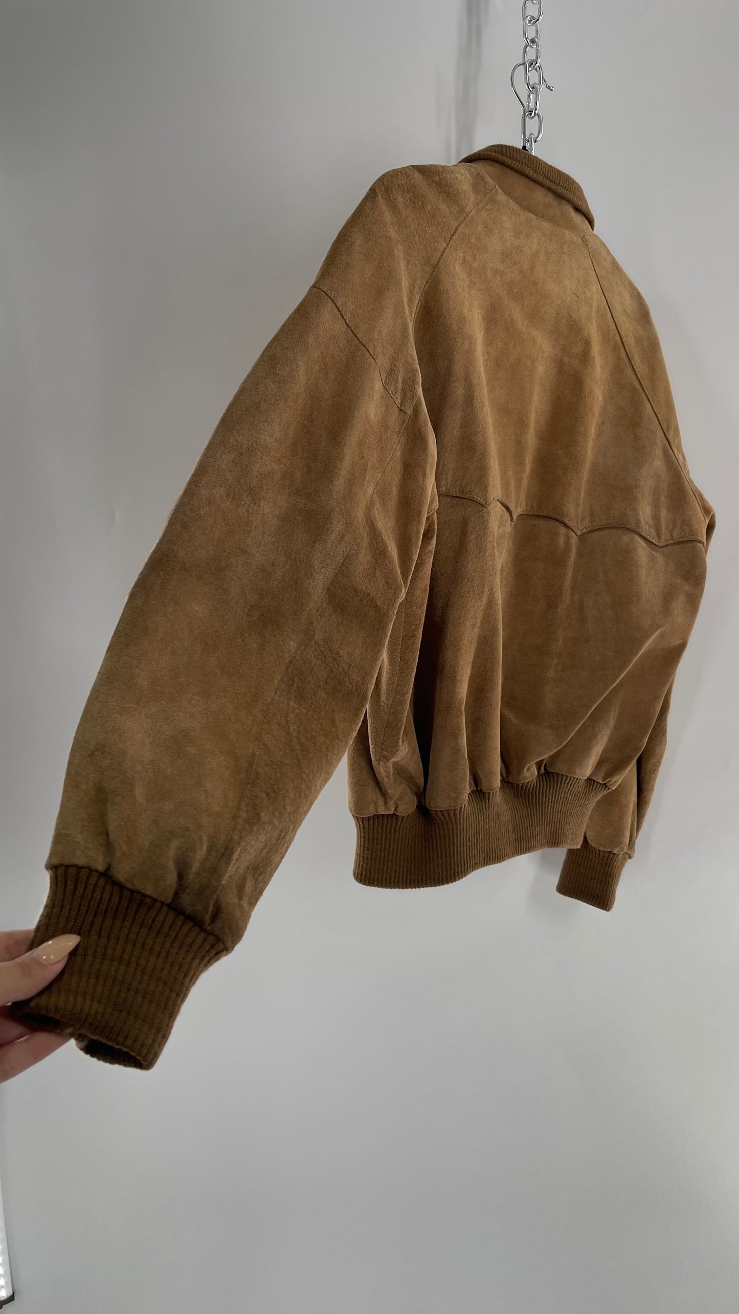 Vintage FOXRUN Caramel Brown Suede Bomber Jacket (40)
