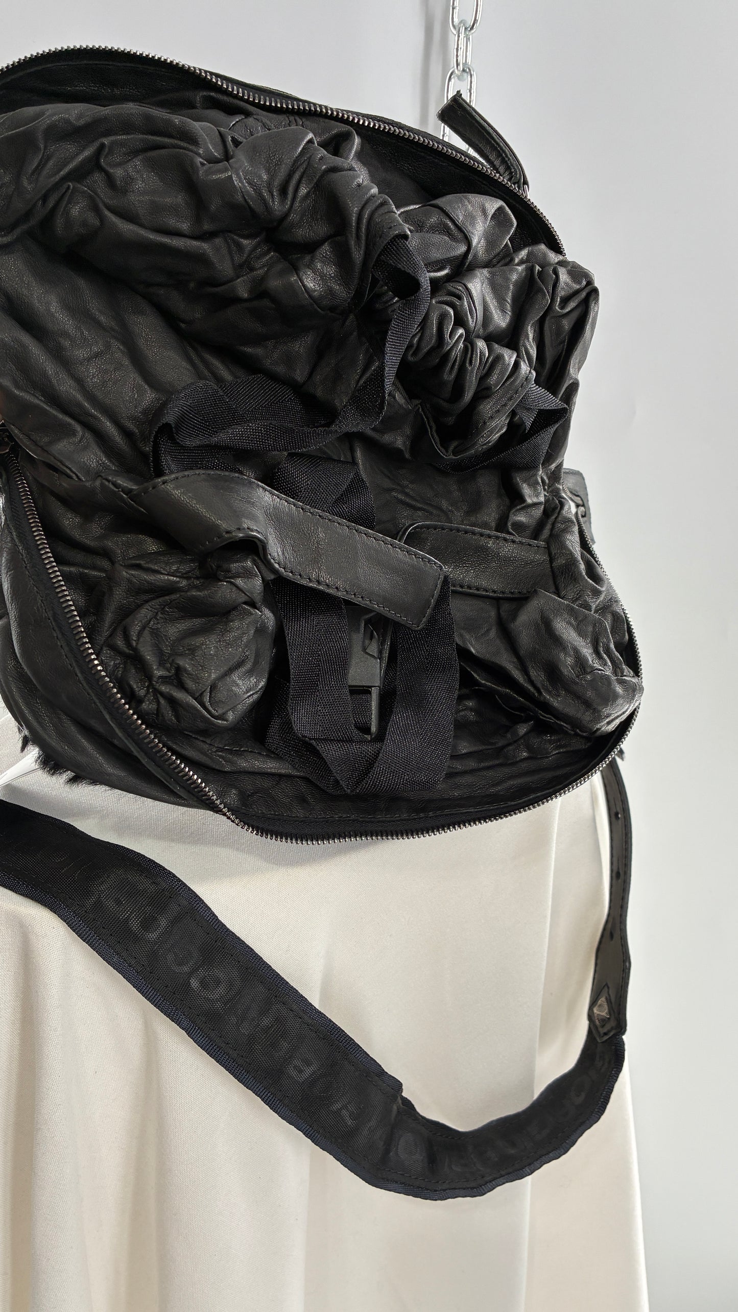 GIORGIO BRATO Black Lamb Leather Convertible Shoulder Bag and Backpack