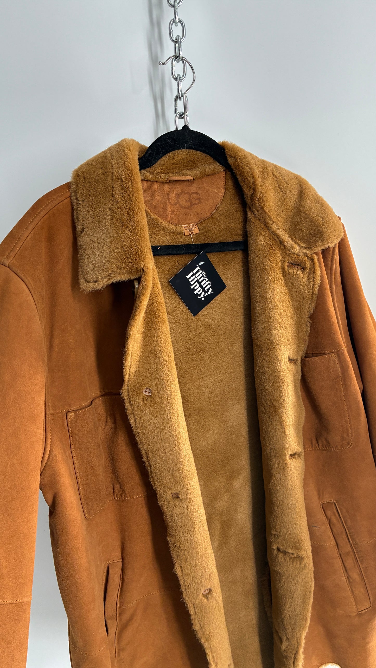 Vintage UGG Genuine Leather Button Front Fur Lined Jacket (Large)