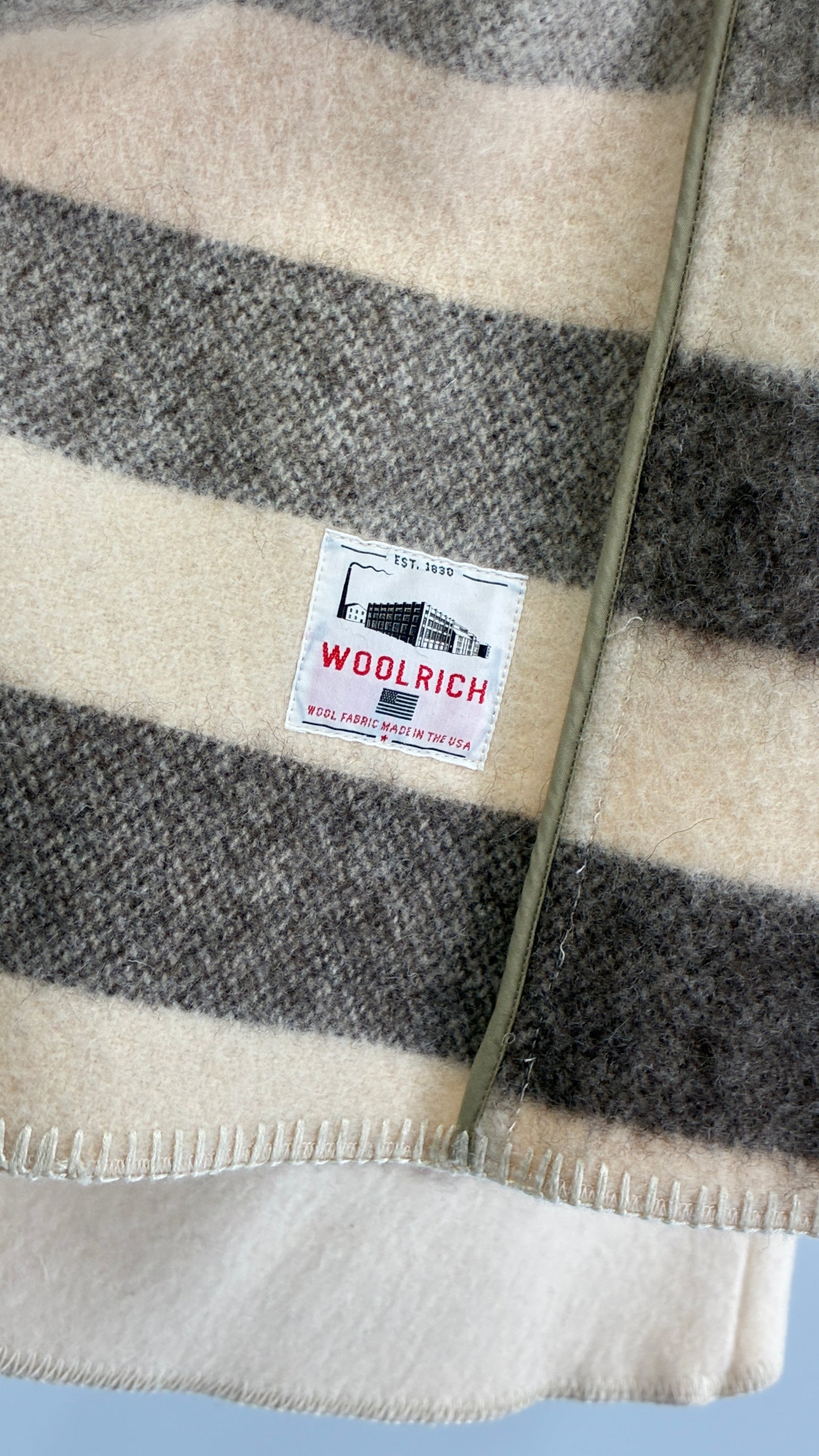 Vintage WOOLRICH Off White 100% Wool Striped Overcoat with Belt Loops (S/M)