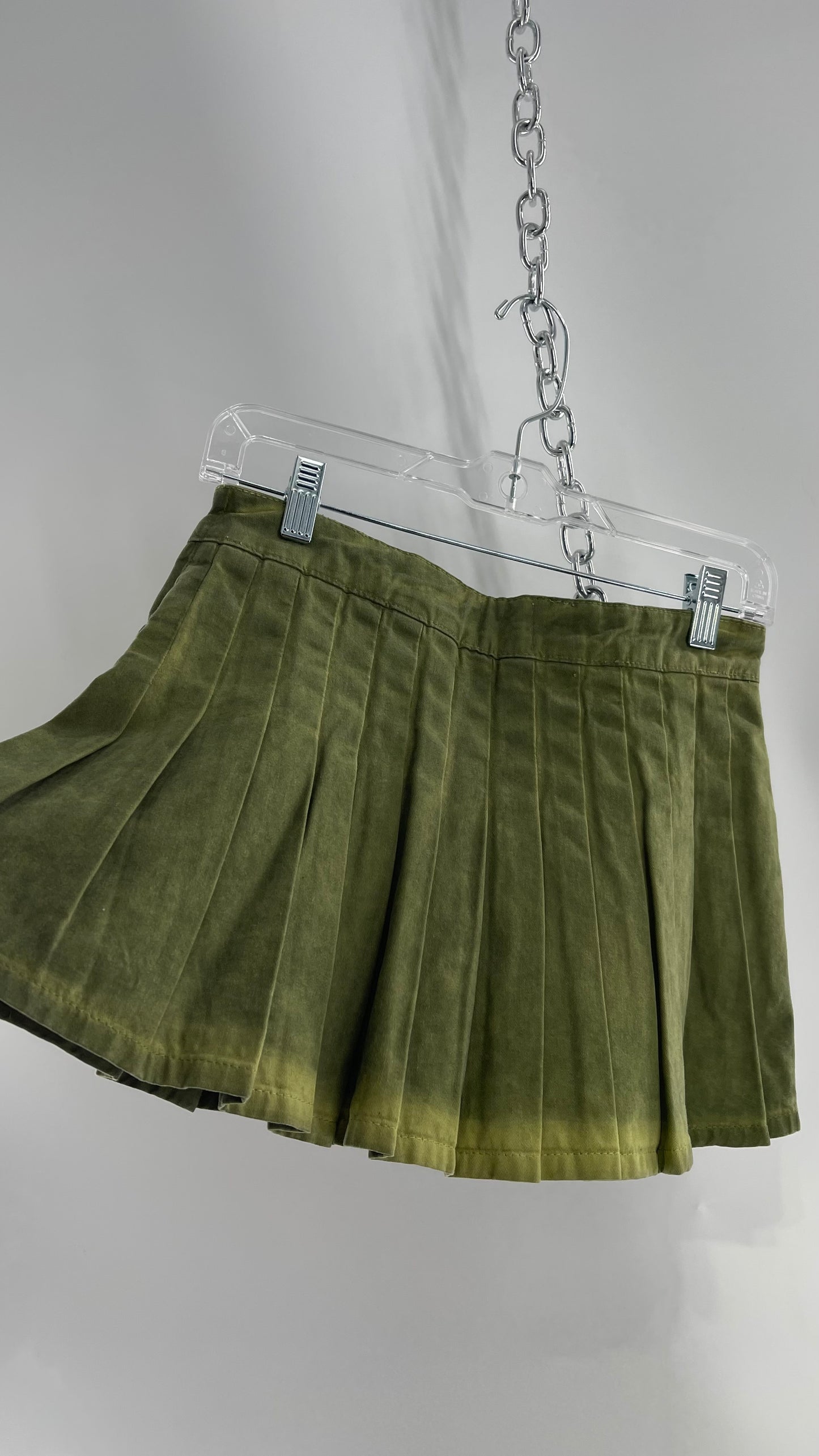 BDG Acid Washed Green Pleated Mini Skirt (XS)