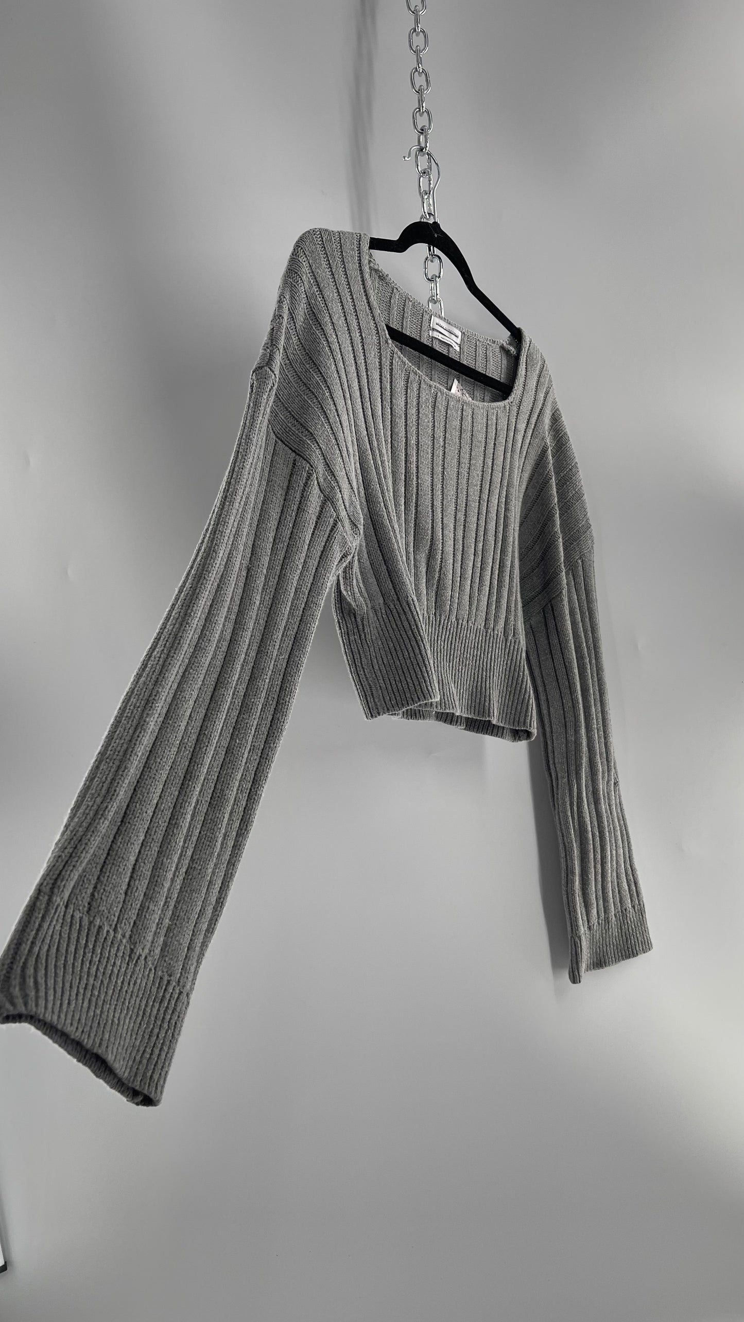 Urban Outfitters Grey Knit Ribbed Cropped Sweater (L)