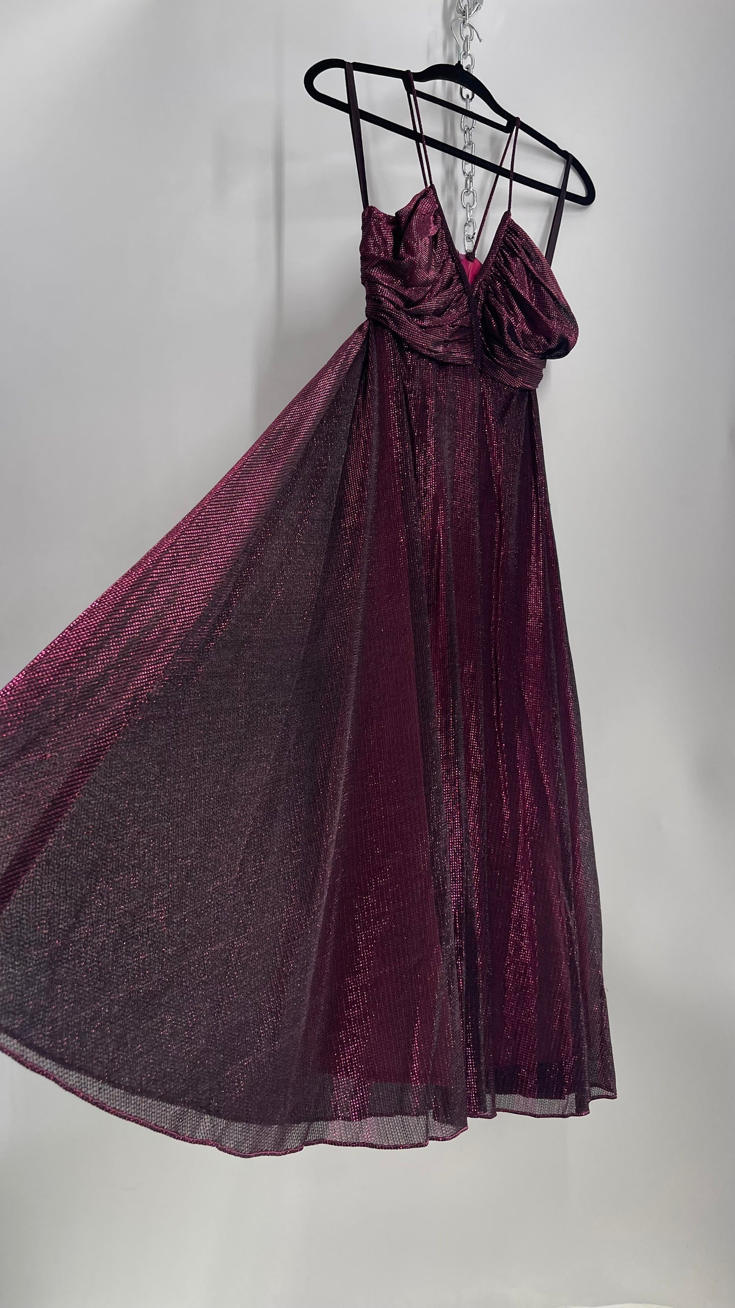 Vintage Ladies Garment Worker’s Union Purple Disco Dress with Ruched, Braided Bust (7/8)