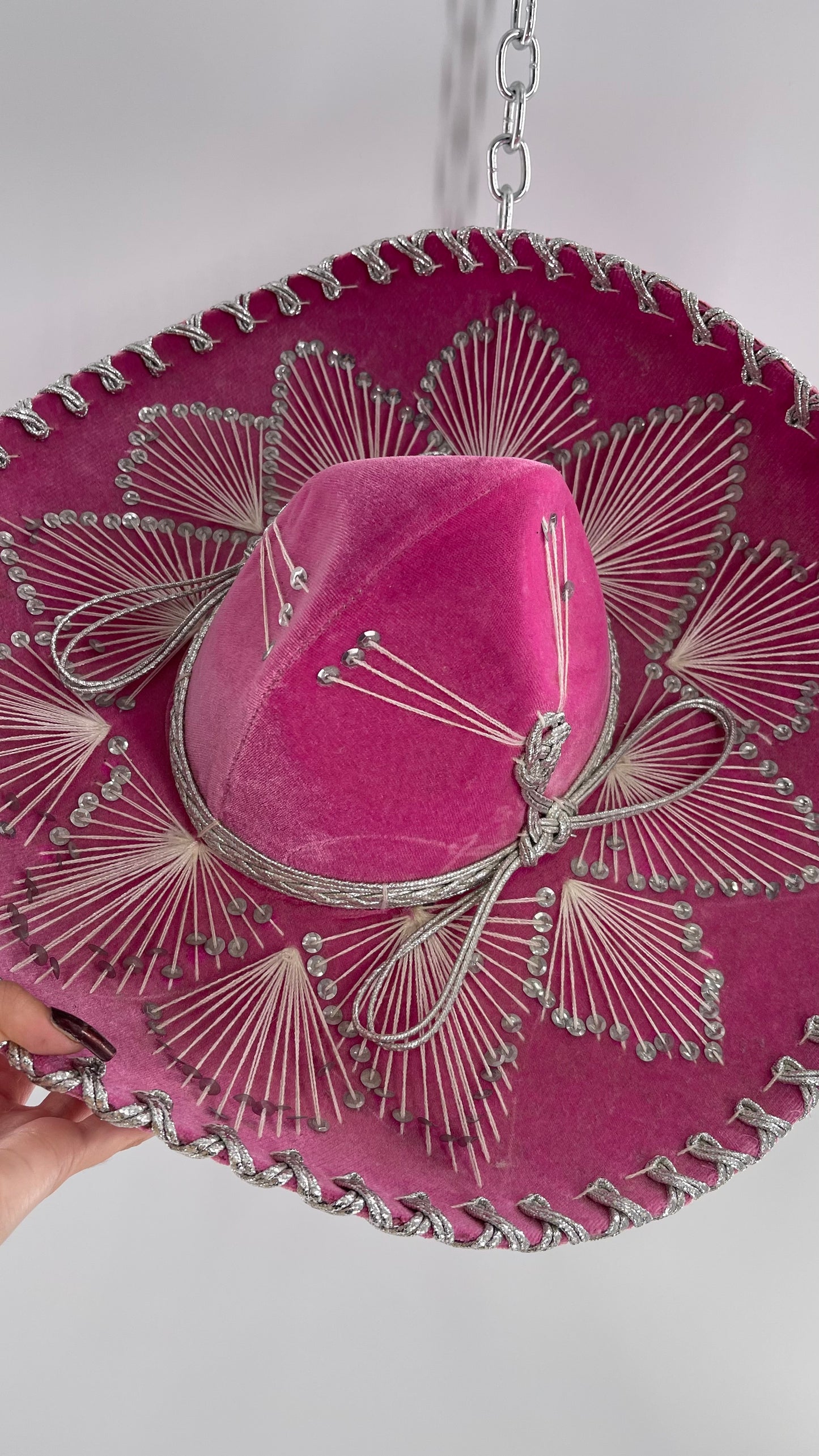Vintage 1970s Pink and Silver Salazar Yepez Sombrero