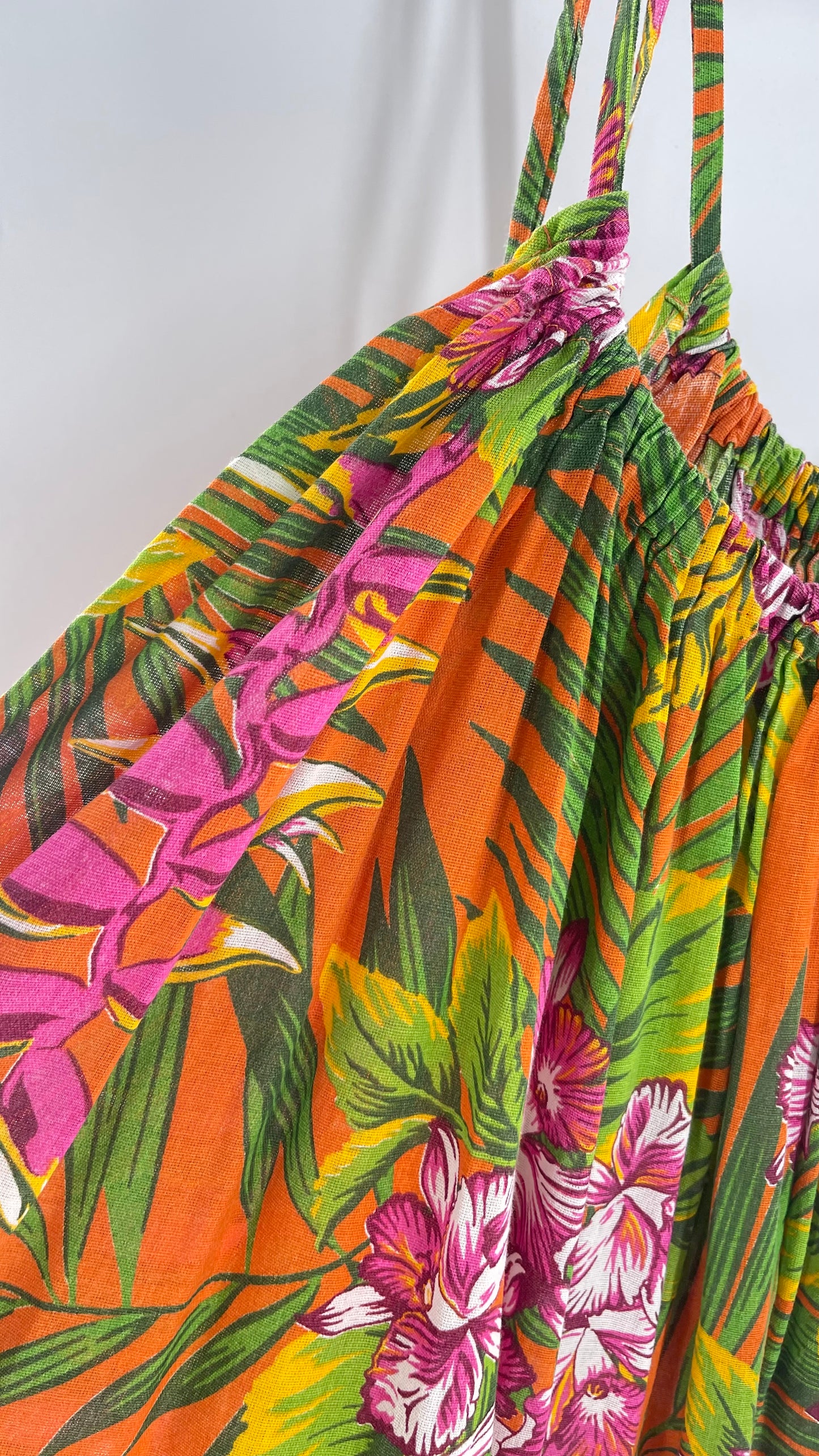 Handemade Brazilian Color Blocked Orange/Blue Floral Maxi (One Size)