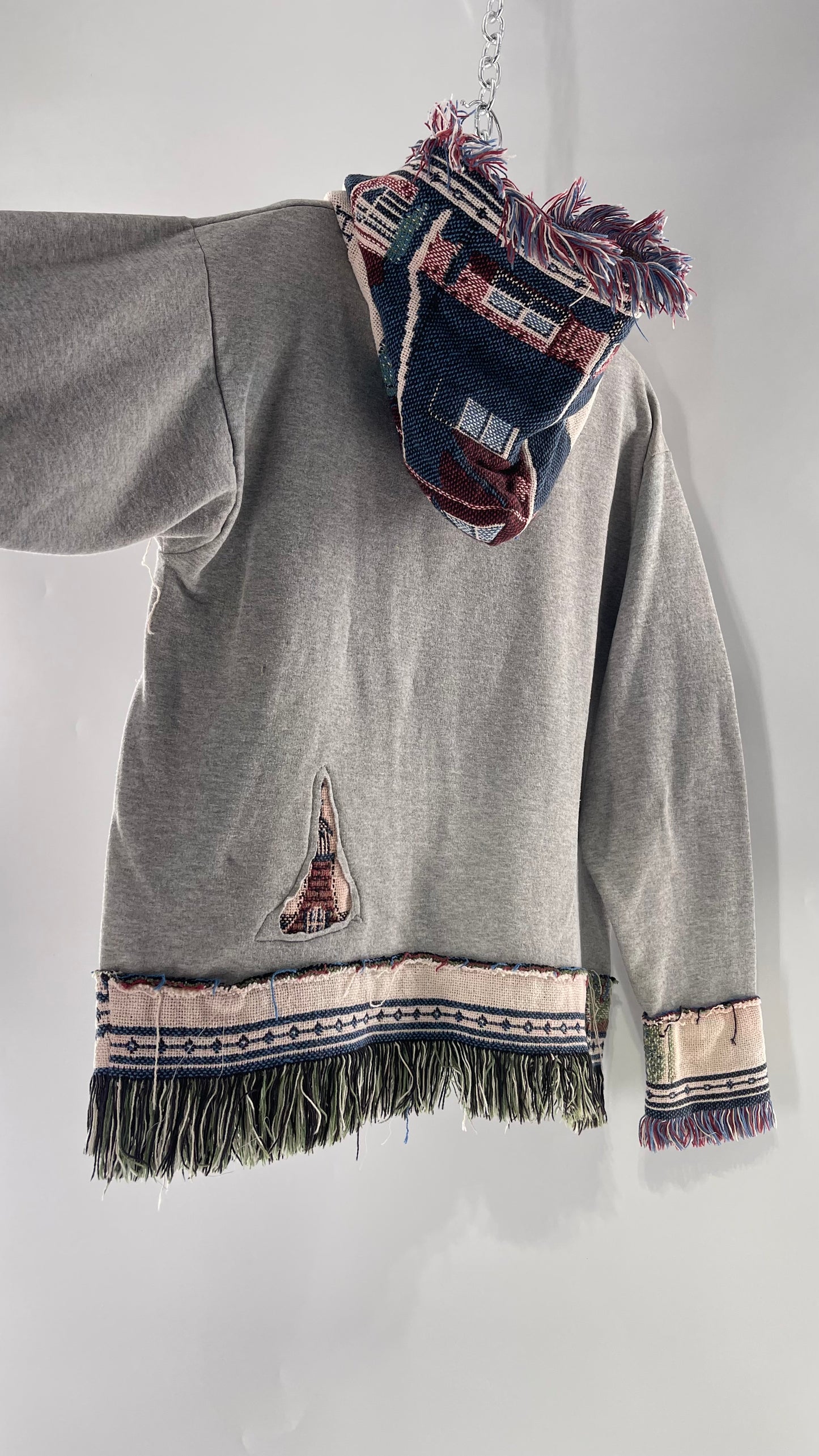 CUSTOM NY Tappanzee Rugged Distressed Blanket Hoodie with Coloration Gradient (S/M)
