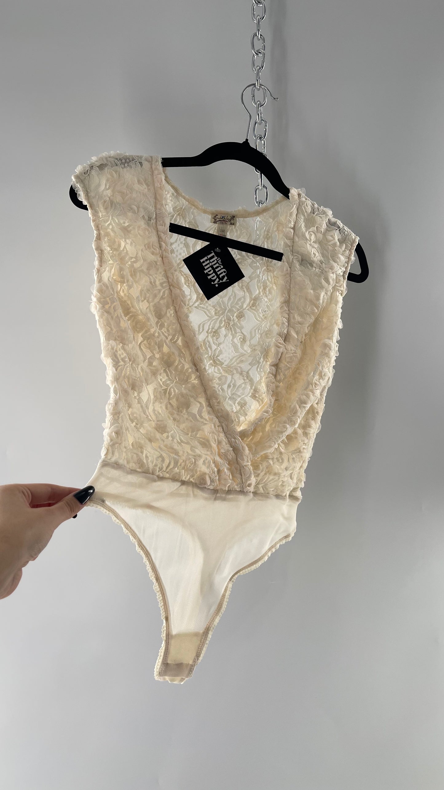 Intimately Free People White Shirt Sleeve Rosette Bodysuit (Small)