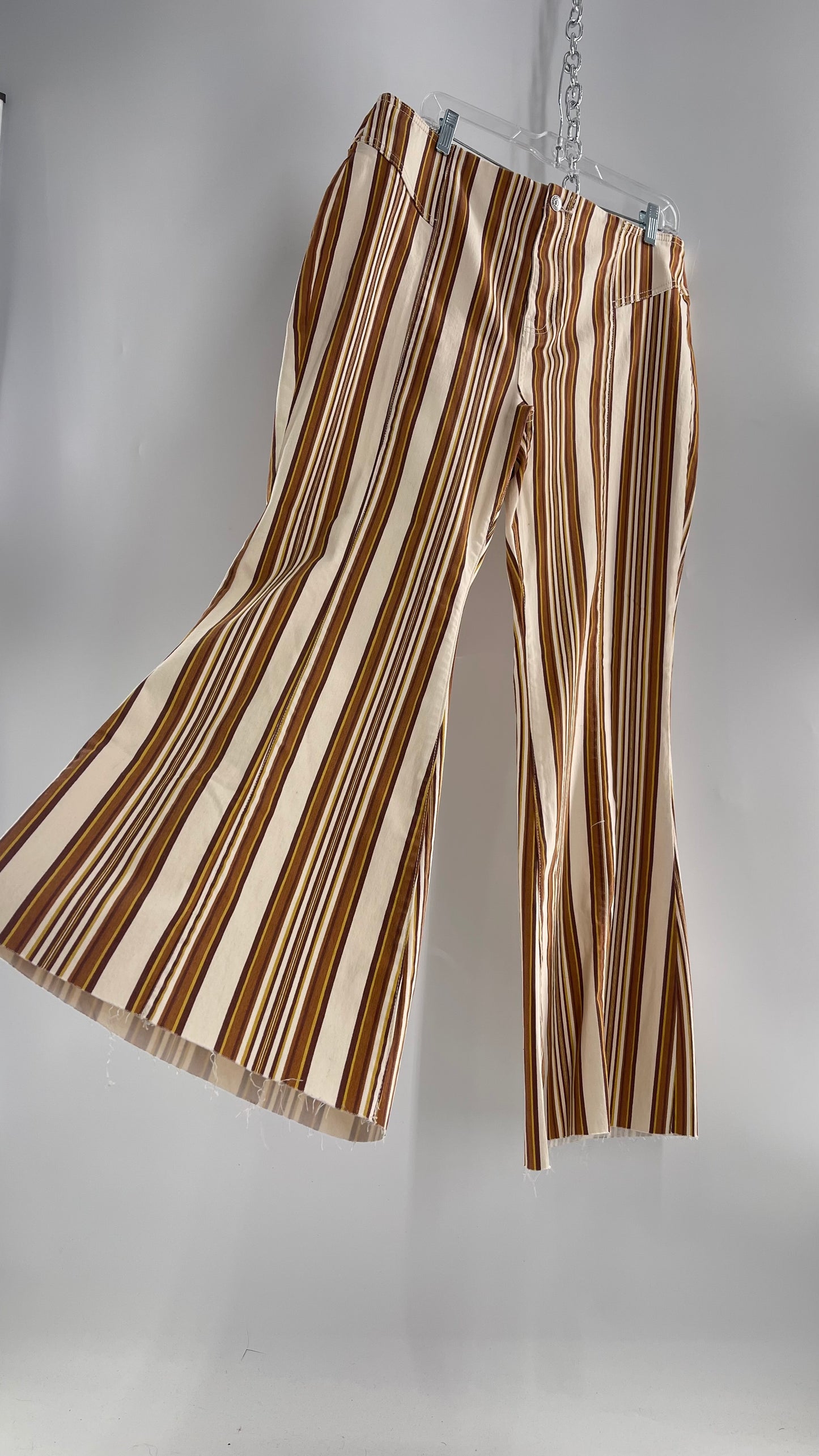Free People 70s Striped Mustard and Rust Tones Flare Leg Bell Bottoms (33)