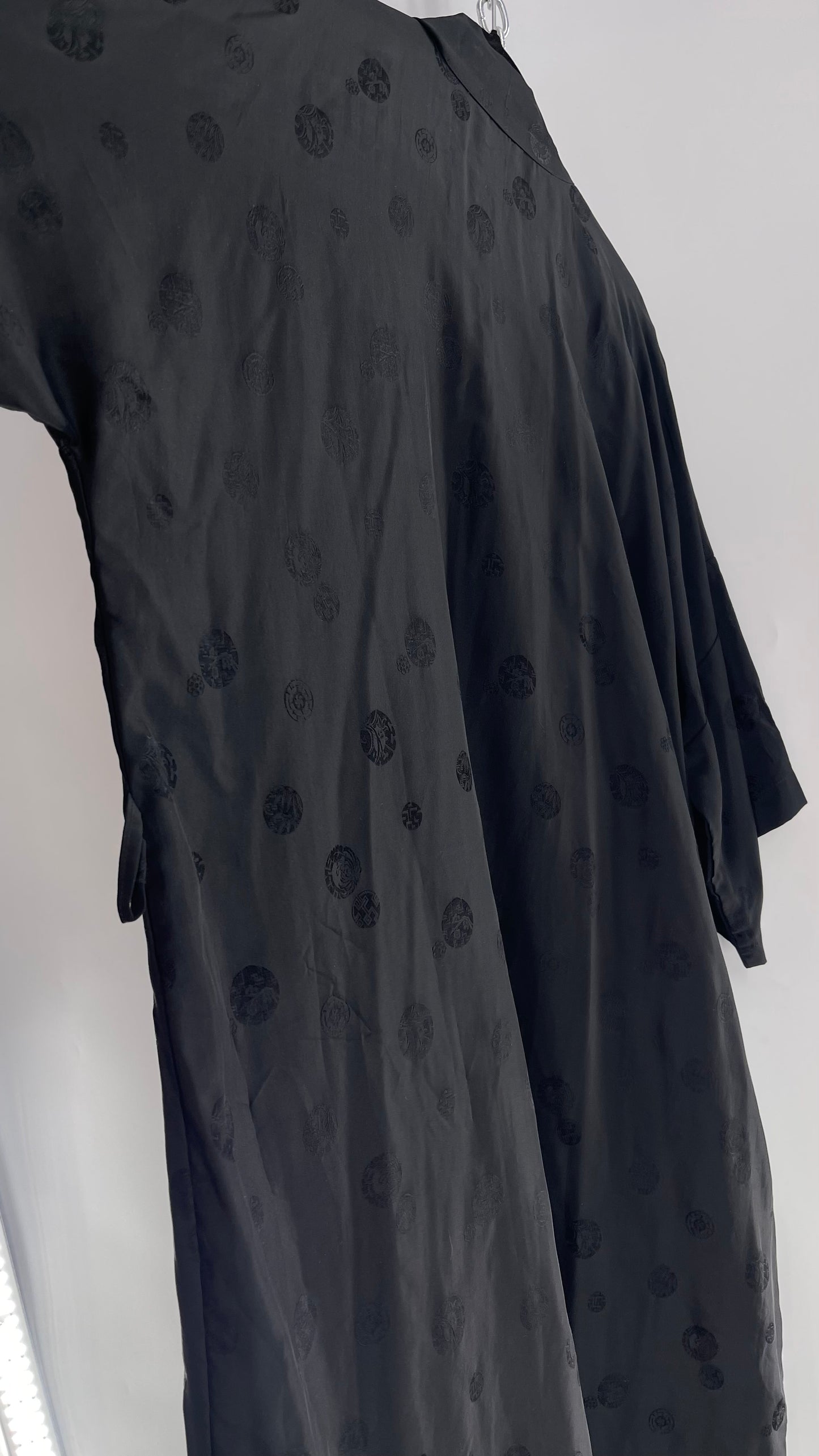Vintage TREESHA 100% Pure Silk Black Long Embossed Robe (Large)