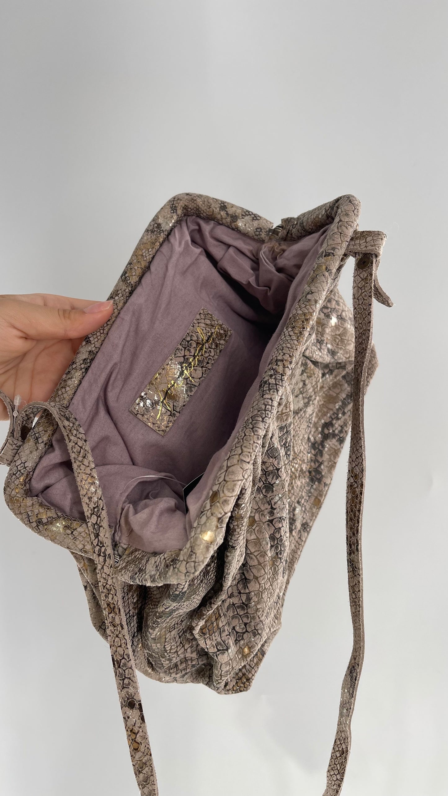 Free People Genuine Leather Clutch and Shoulder Bag Snake Print with Reflective Silver and Gold Flecks