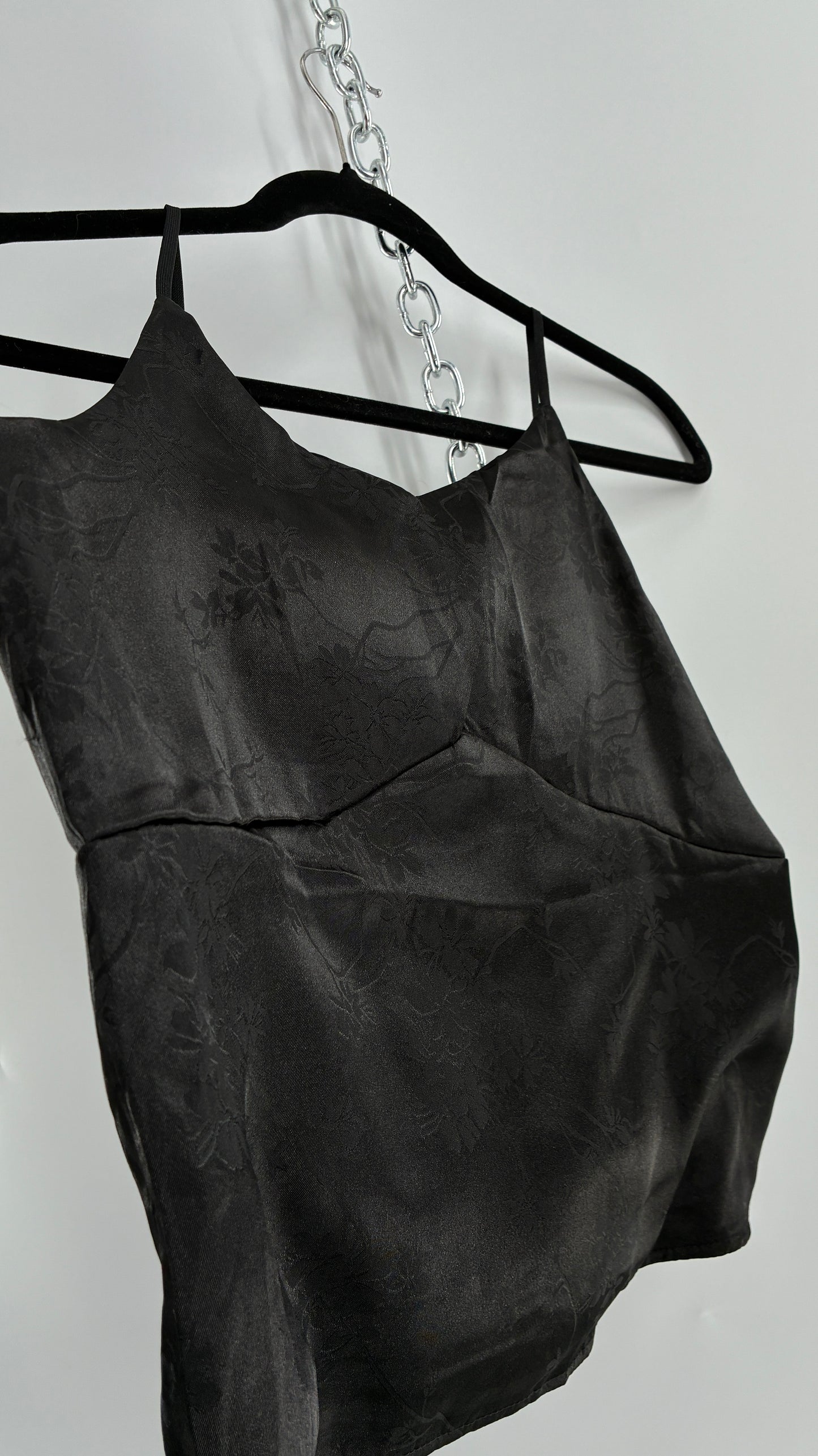 Vintage Black Silky Floral Camisole with Built in Padding (Large)