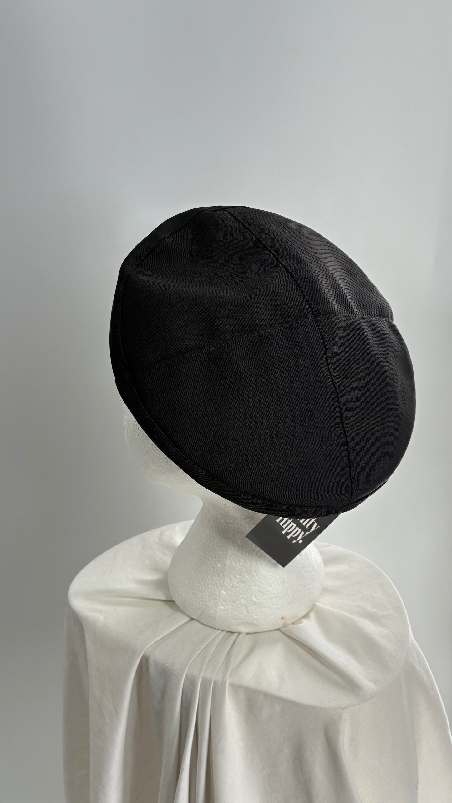 Black Beret with Vegan Leather Strap with Silver Metal Hardware