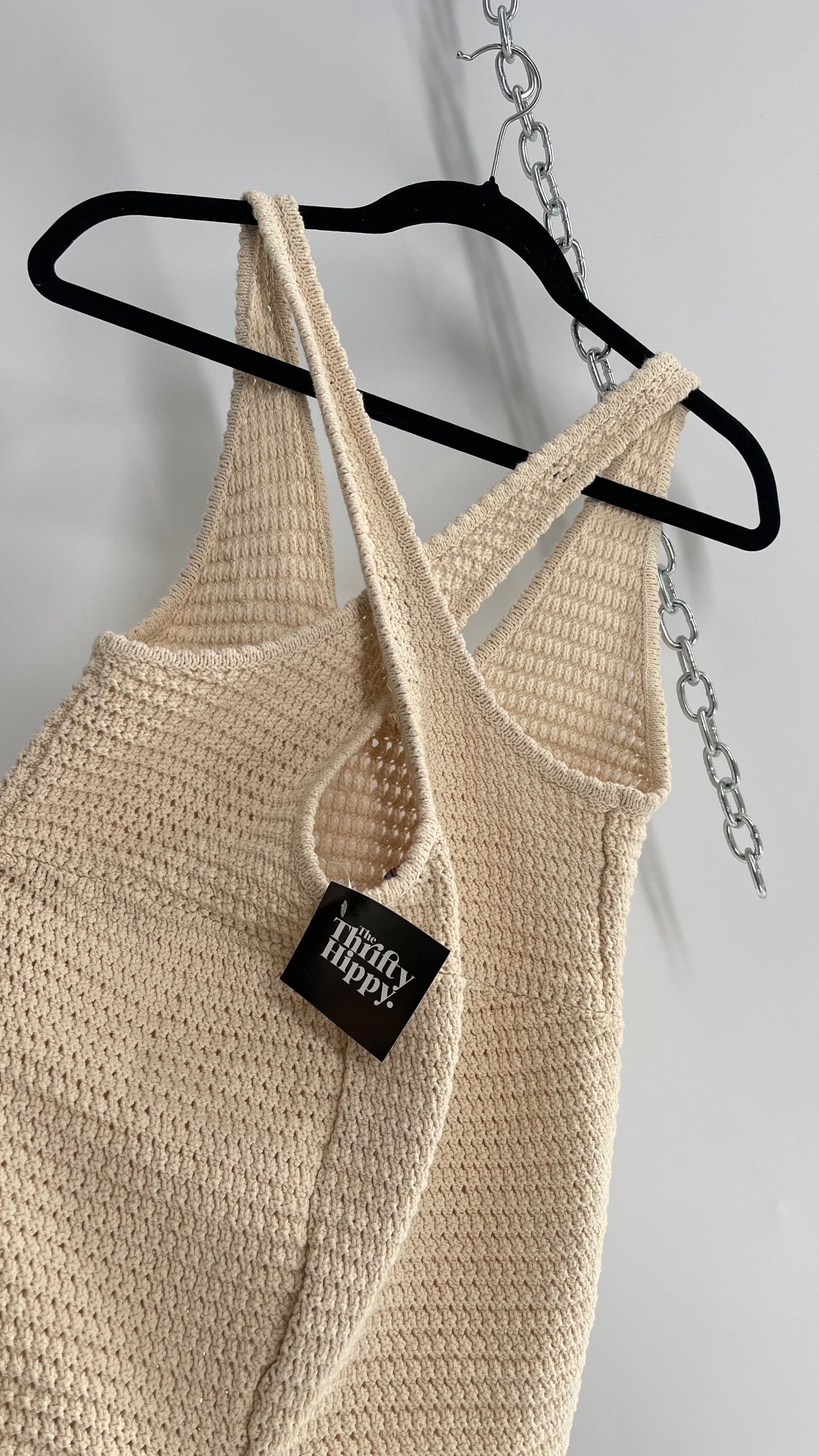 Free People Beige Crochet Thick Knit Beige Jumpsuit Romper (XS)