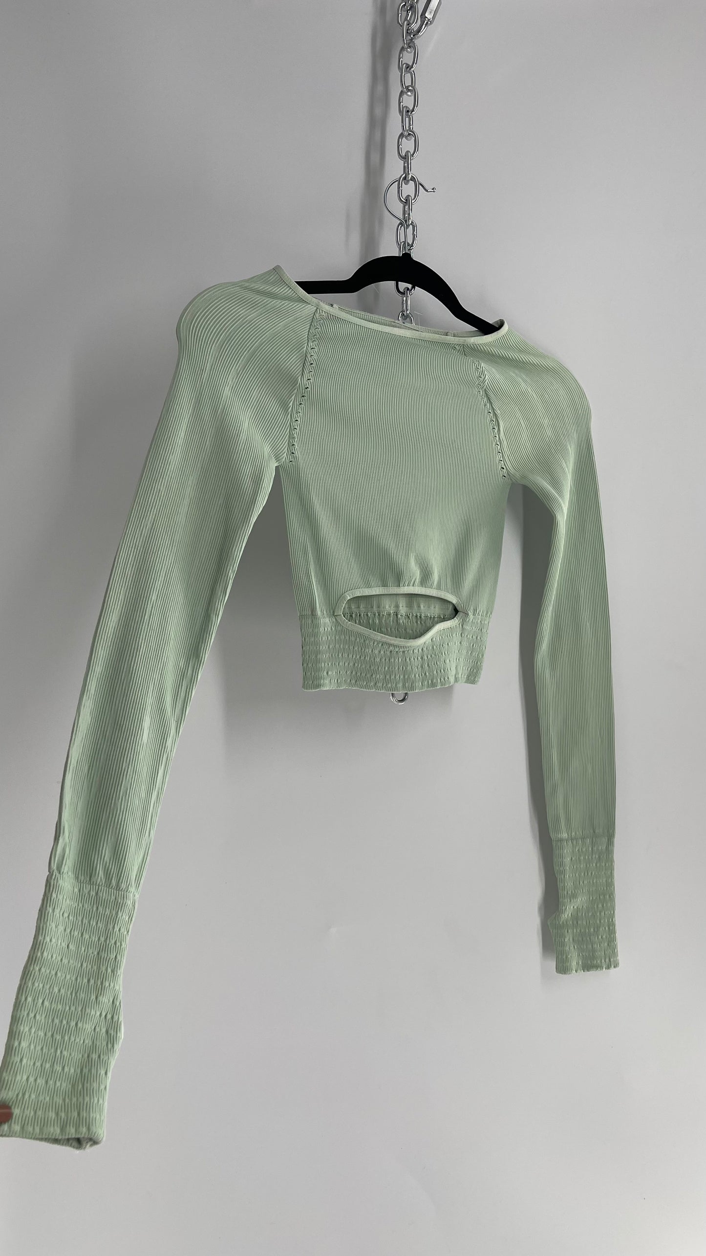 Free People Movement Seafoam Green Cut Out Long Sleeve with Thumb Holes (XS/S)