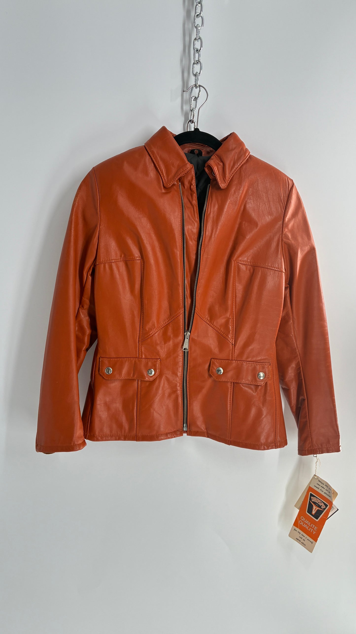 Deadstock Vintage 1970s DROSPO Orange Genuine Leather Fitted Jacket (12)