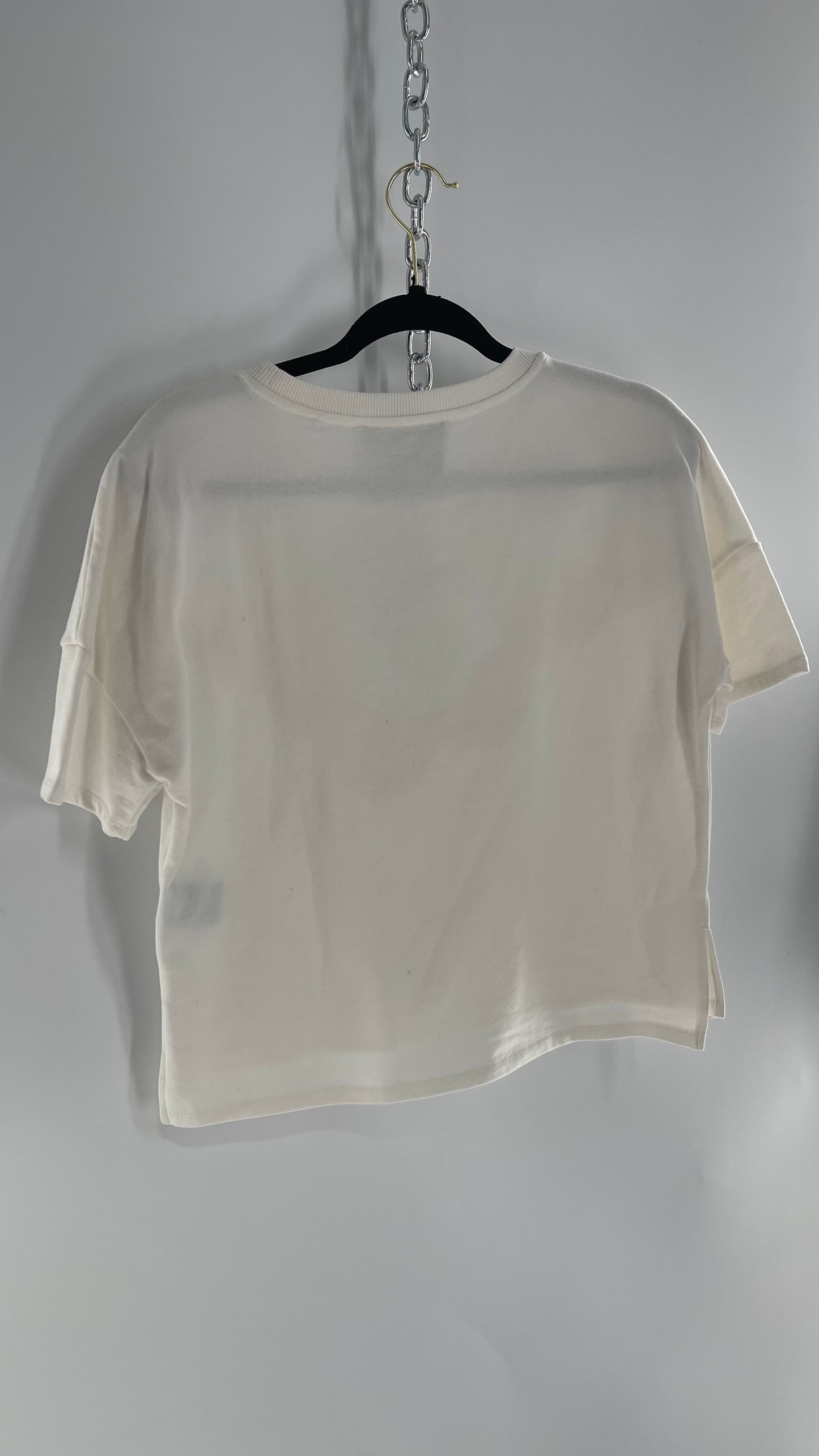JAMES COVIELLO NY, NY White Thick T Shirt with Embroidered Florals and Mesh (S Petite)