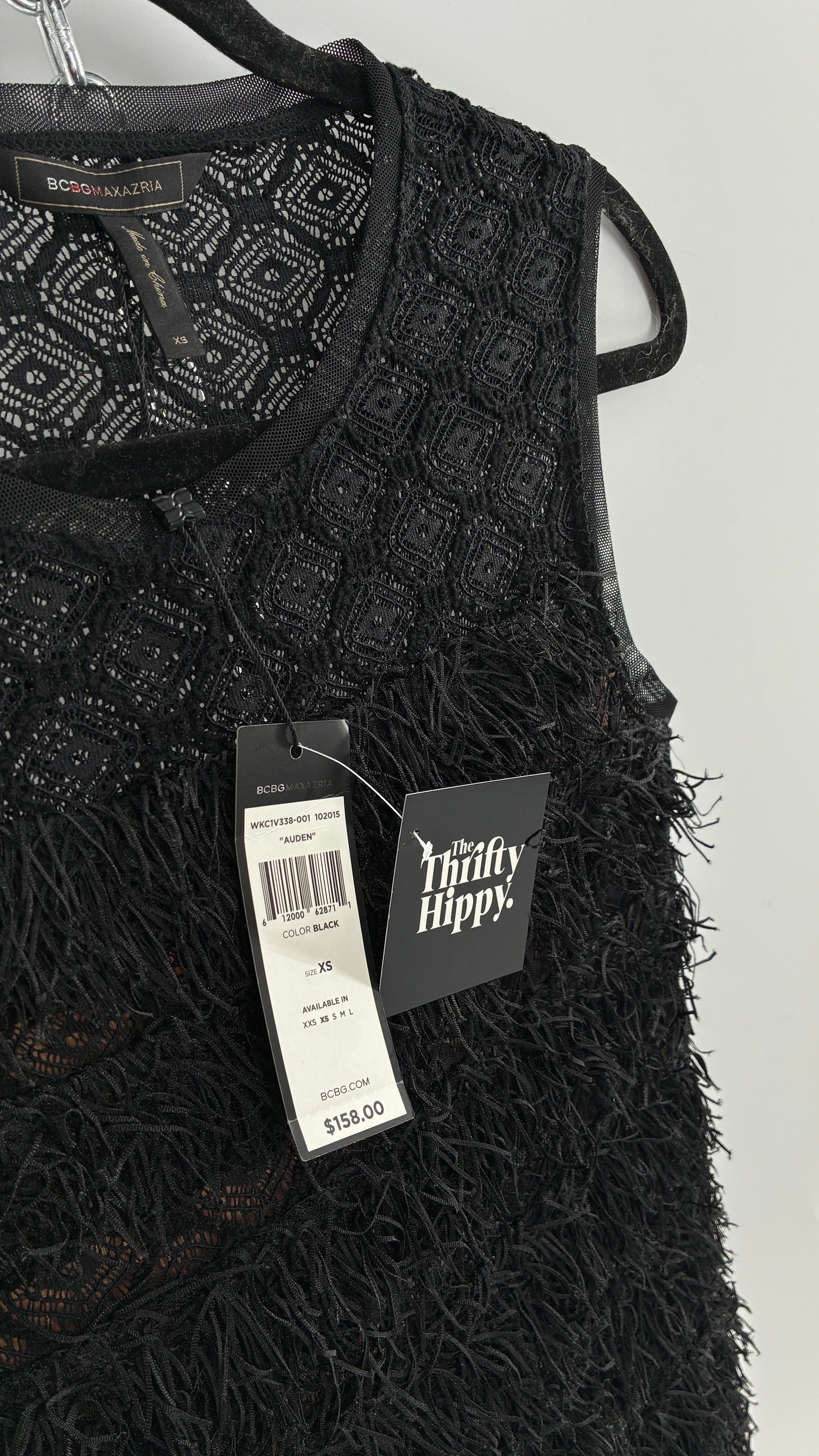 Deadstock Vintage BCBG MAXAZRIA Auden Black Fringe And Lace Top (XS)