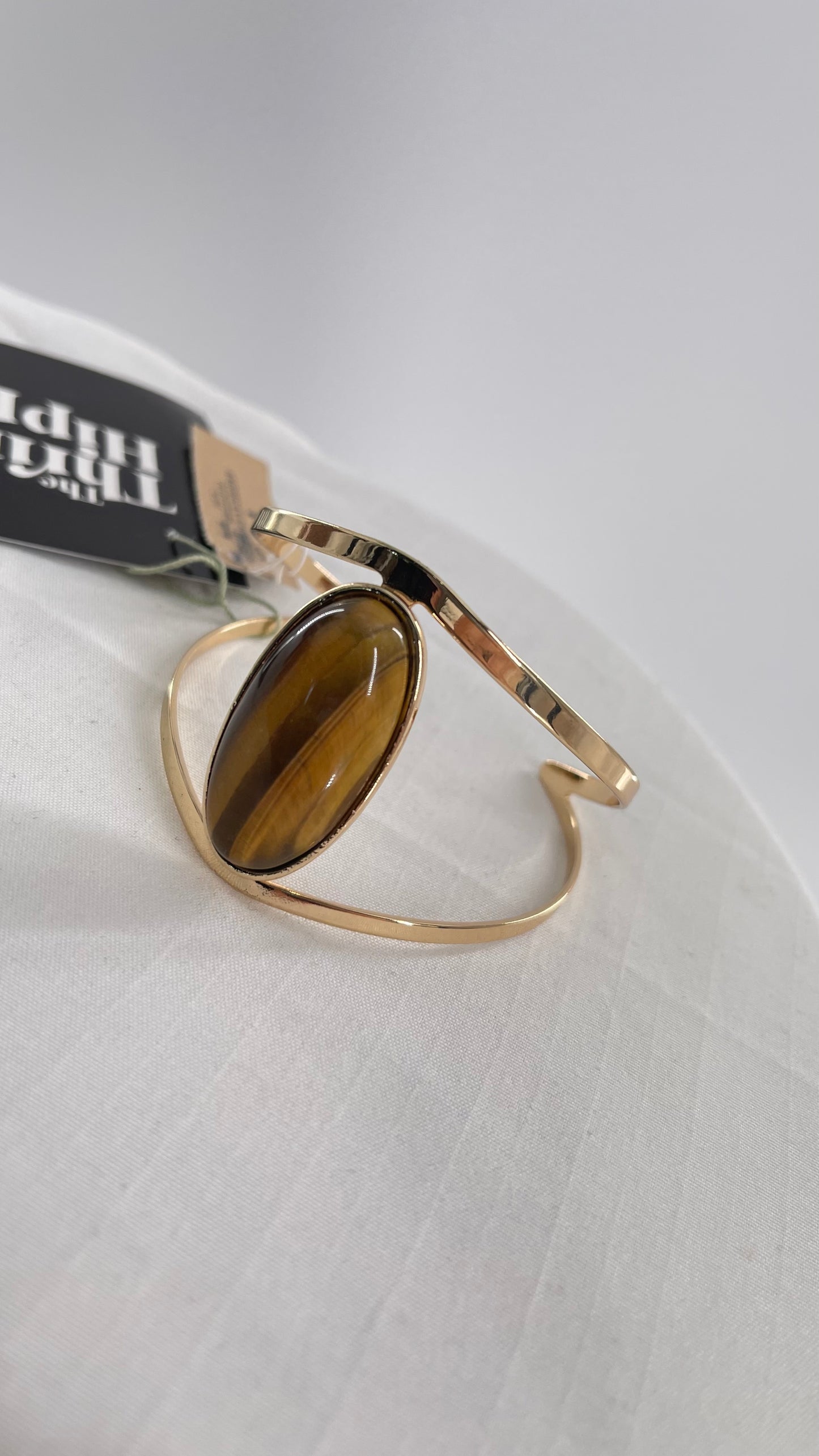 American Eagle Gold Cuff with Tigers Eye Gem Stone