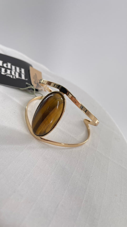 American Eagle Gold Cuff with Tigers Eye Gem Stone