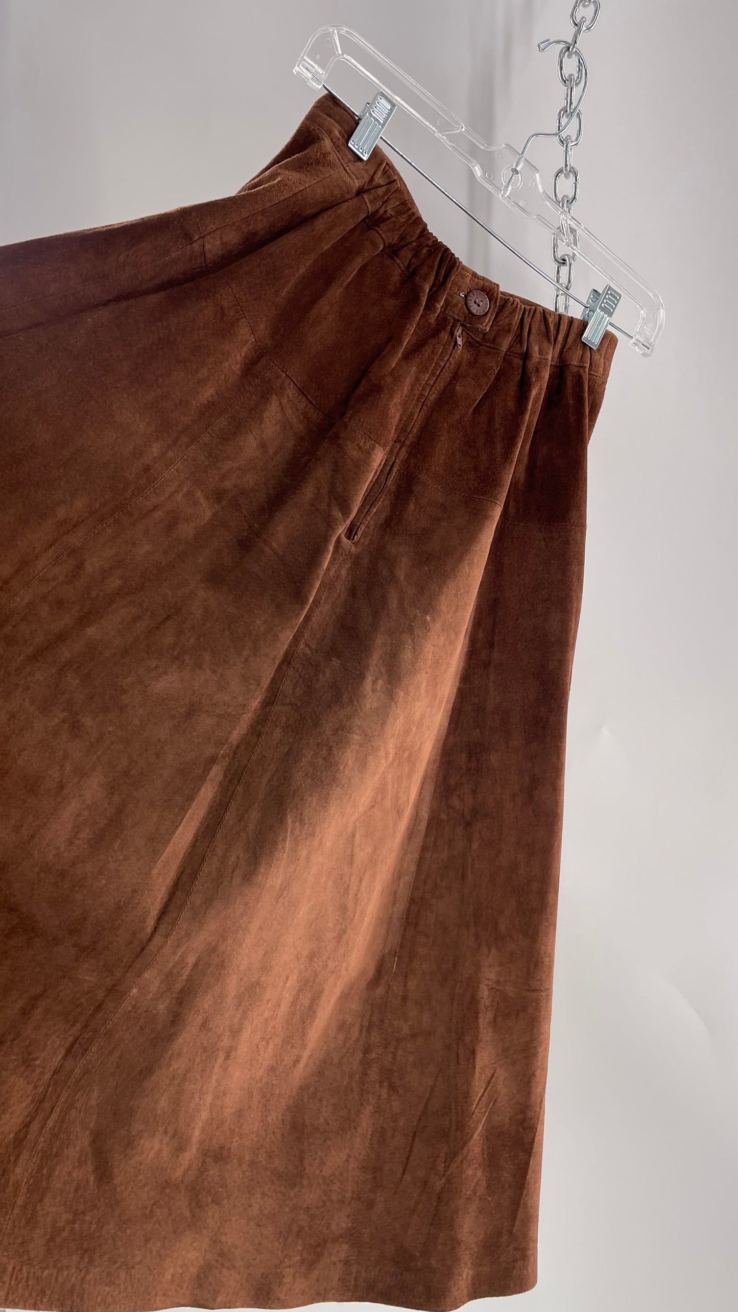 Vintage Imported Leather FIRENZE Santa Barbara Saks Fifth Avenue Brown Suede Leather Skirt (Medium)