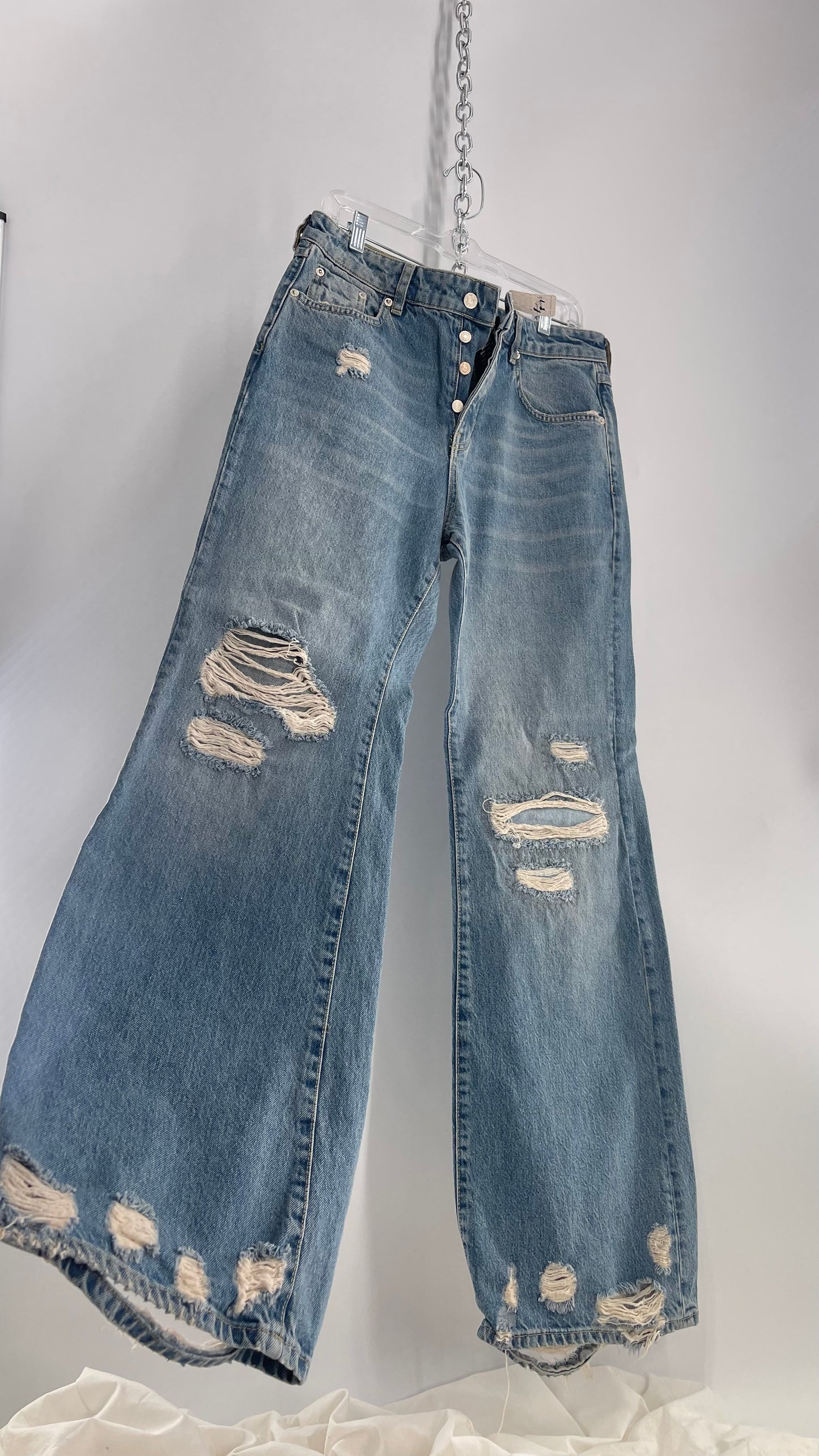 Free People Distressed Light Wash Wide Leg Jeans with Tags Attached (30)