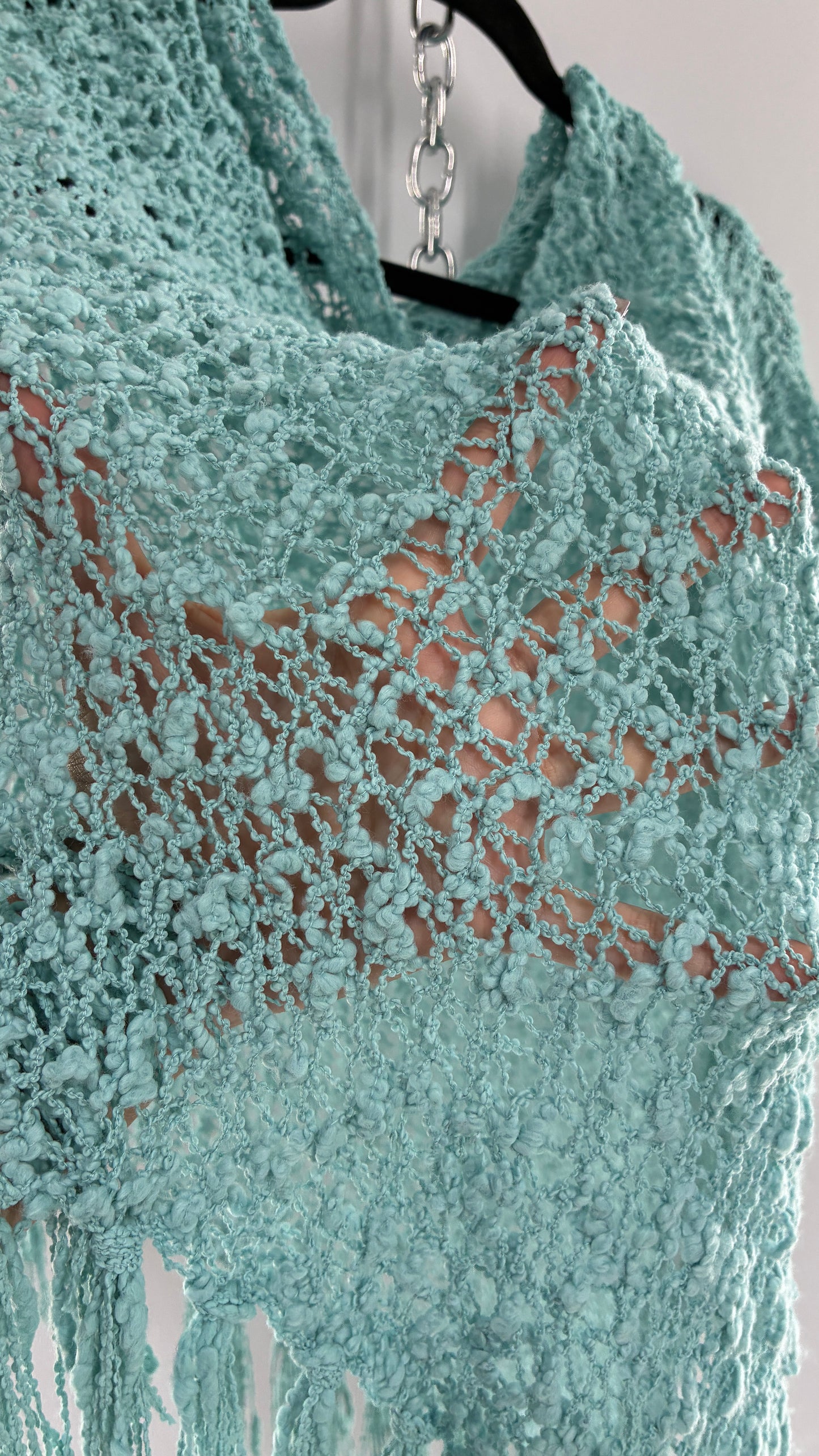 Vintage Blue Open Knit Poncho (One Size)
